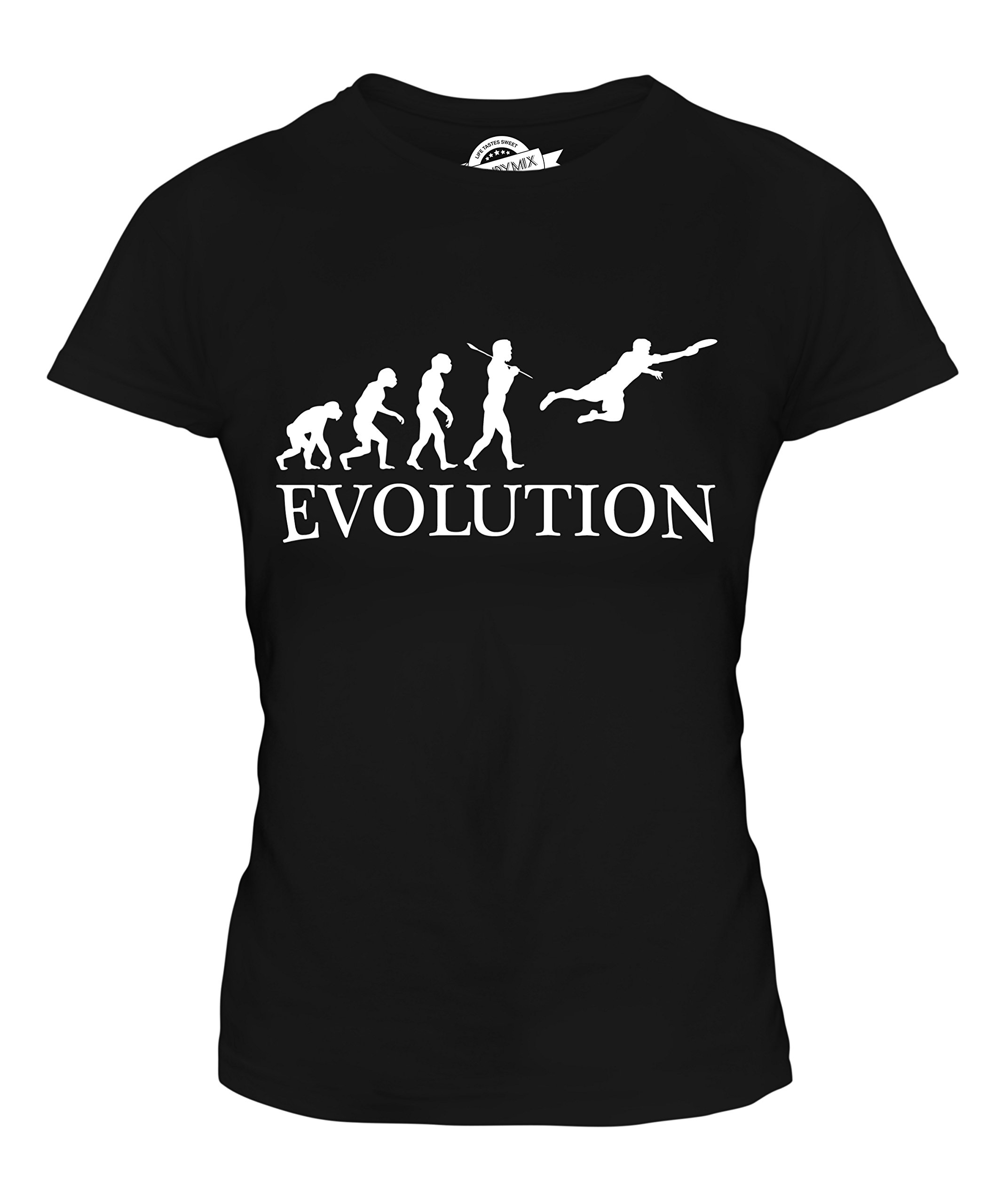 Women's Ultimate Frisbee Evolution of Man Graphic Fitted T-Shirt - Soft Cotton Tee for Sports, Casual Wear & Gifts | Perfect for Workouts, Beach Outings & Festival Fashion
