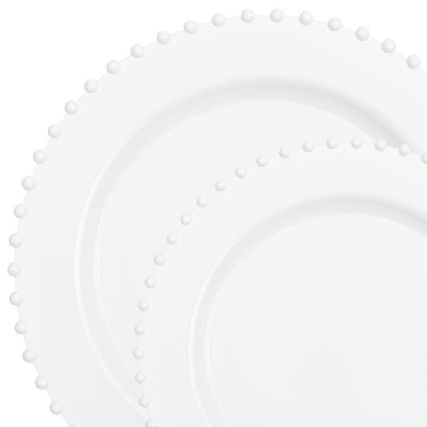 32-Piece White Round Plastic Dinnerware Set - Beaded Rim Disposable Plates, Bowls, Cups & Cutlery for 16 Guests - Perfect for Parties, Picnics, BBQs & Outdoor Events