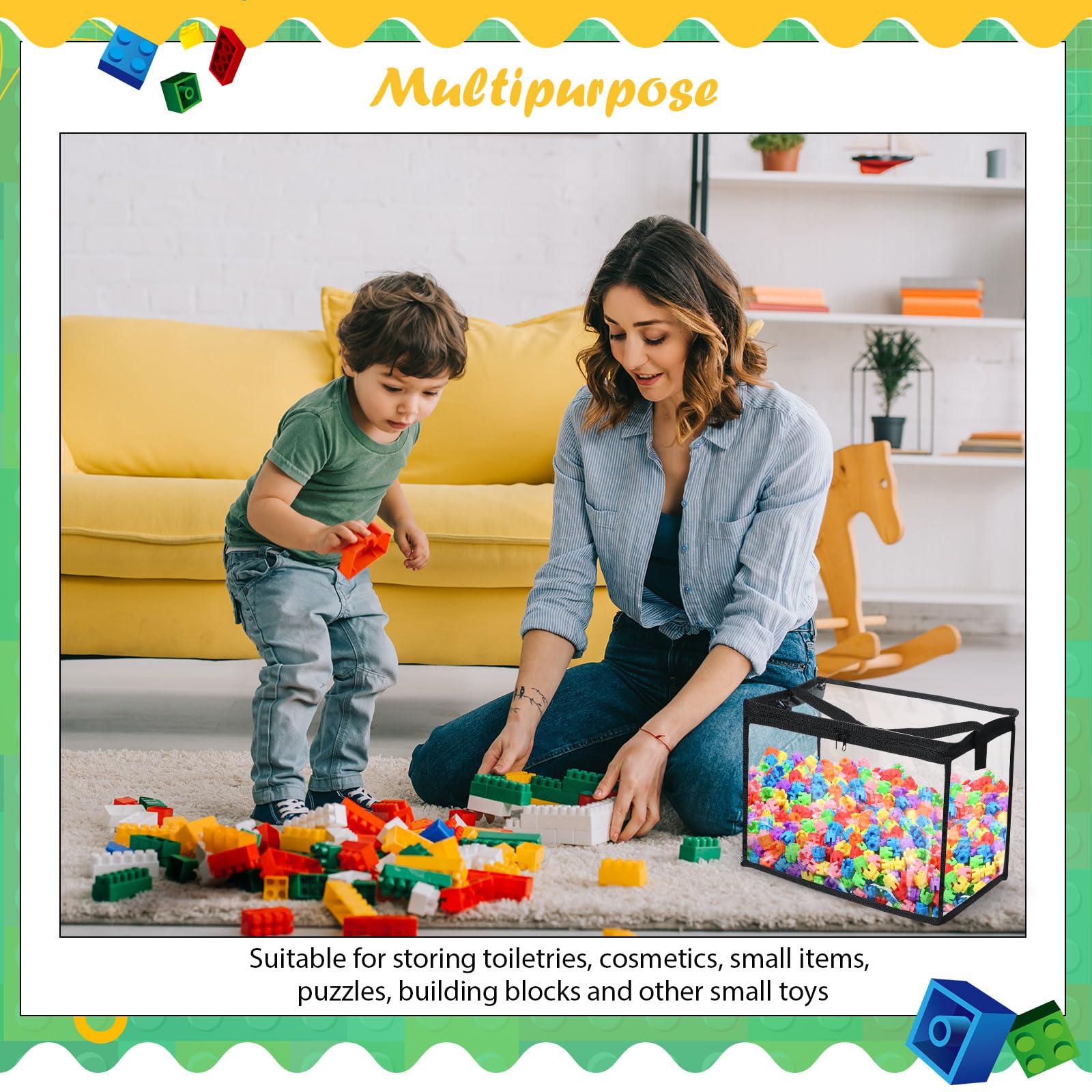 3 Pack Large Clear PVC Toy Storage Bags with Zipper - Organizer for Building Blocks, Board Games & Beach Toys - Perfect for Kids Room, Playroom & Travel Organization