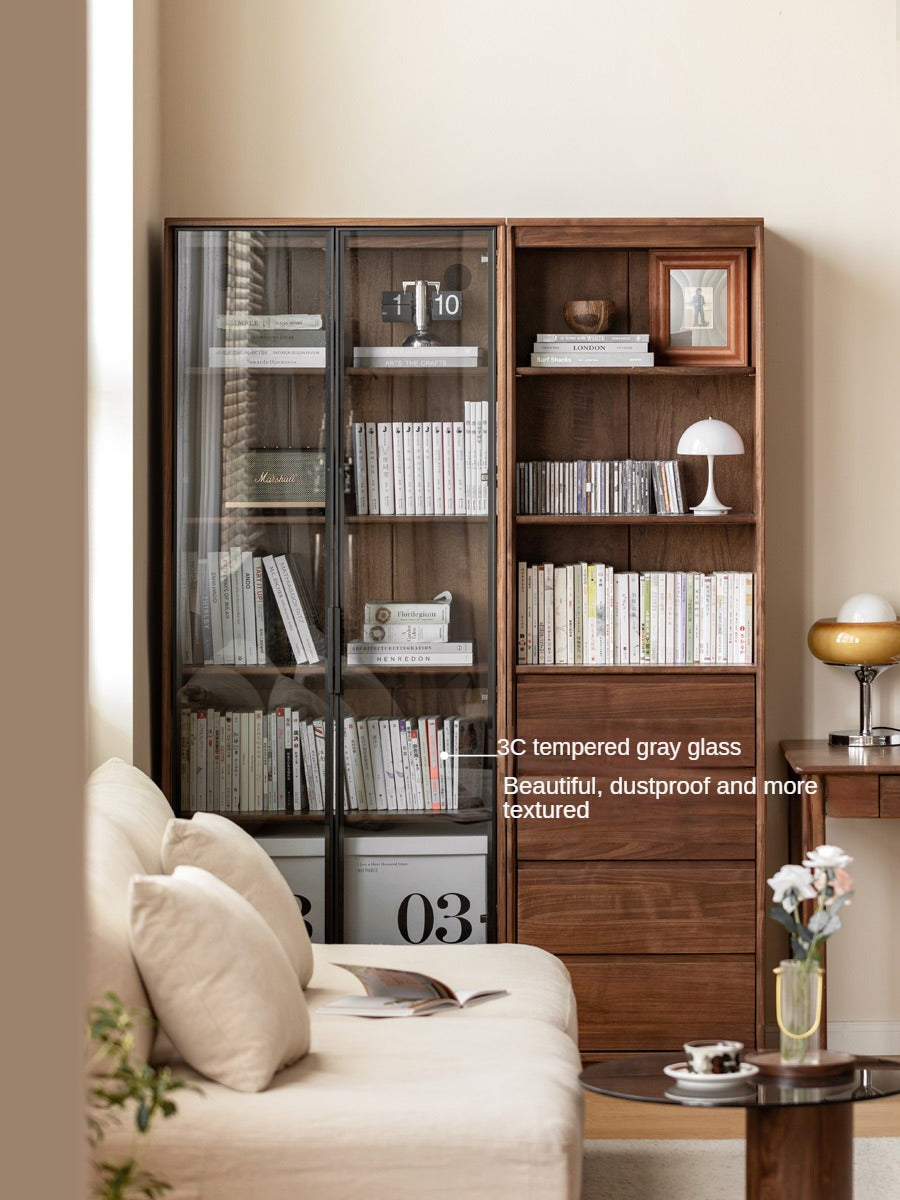 Black Walnut Solid Wood Bookcase - Free Standing Adjustable Bookshelf for Living Room, Office & Study | Modern Home Storage Furniture