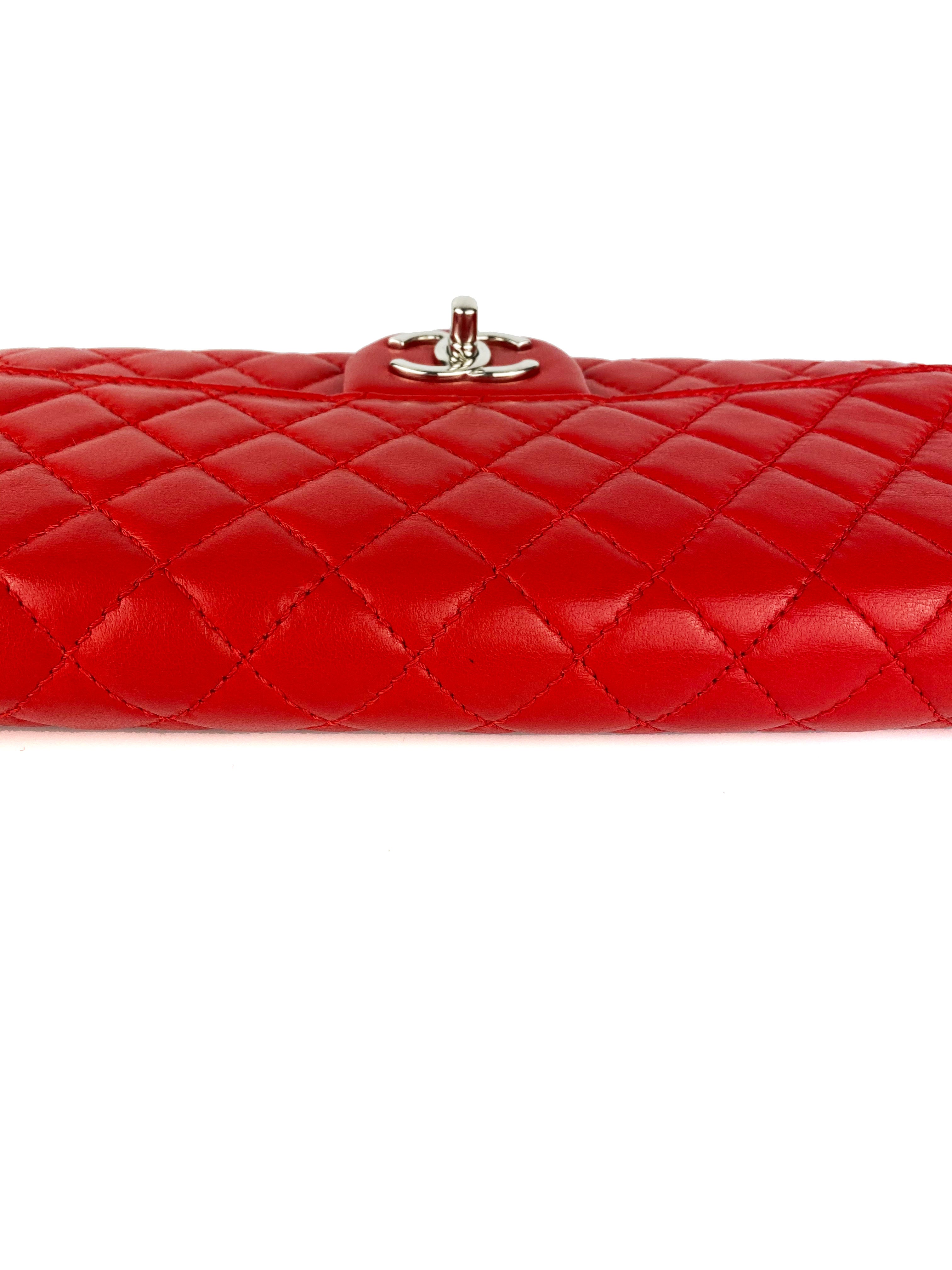 Authentic Chanel Red Lambskin Classic Flap Clutch Bag - Luxury Designer Crossbody Purse for Women | Perfect for Evening Parties, Date Nights & Special Occasions