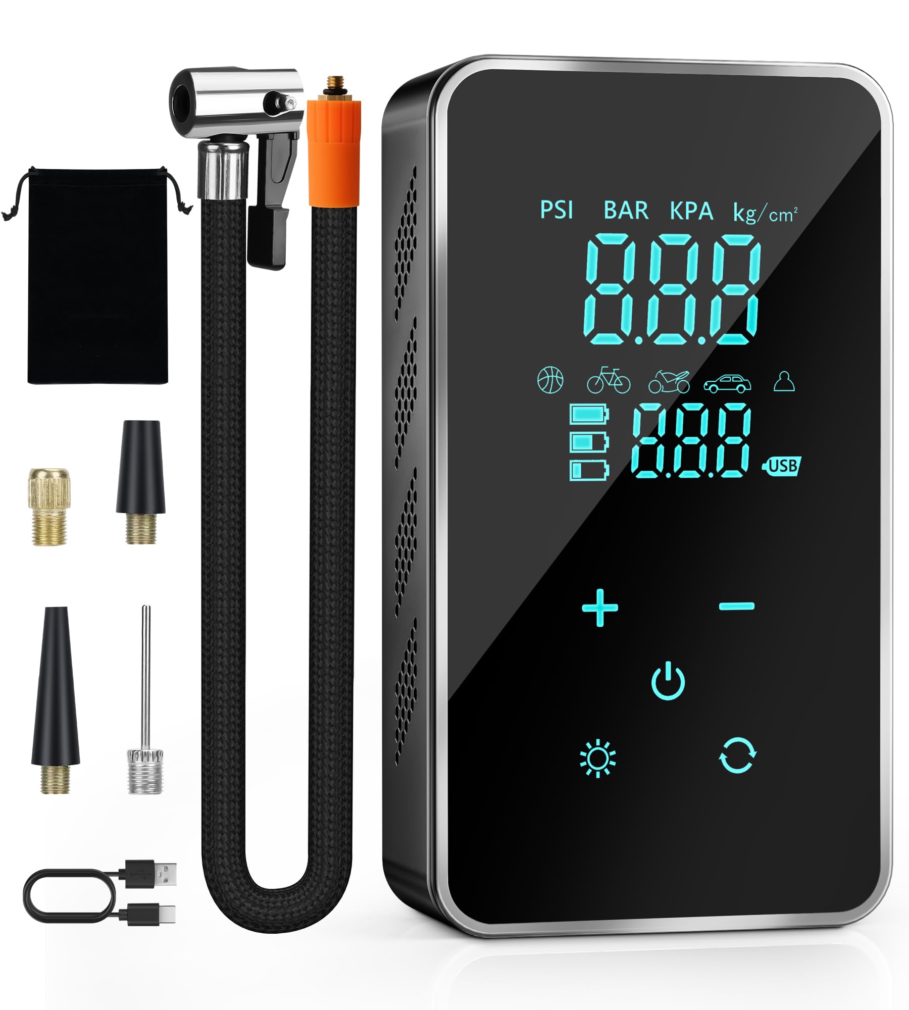 Portable Tire Inflator Air Compressor 150 PSI - Electric Car Tire Pump with Digital Touch Screen & Pressure Gauge - Super Battery Powered for Bikes, Motorcycles, Sports Balls - Perfect for Road Trips, Emergency Flat Tires & Outdoor Adventures (Black/Green)