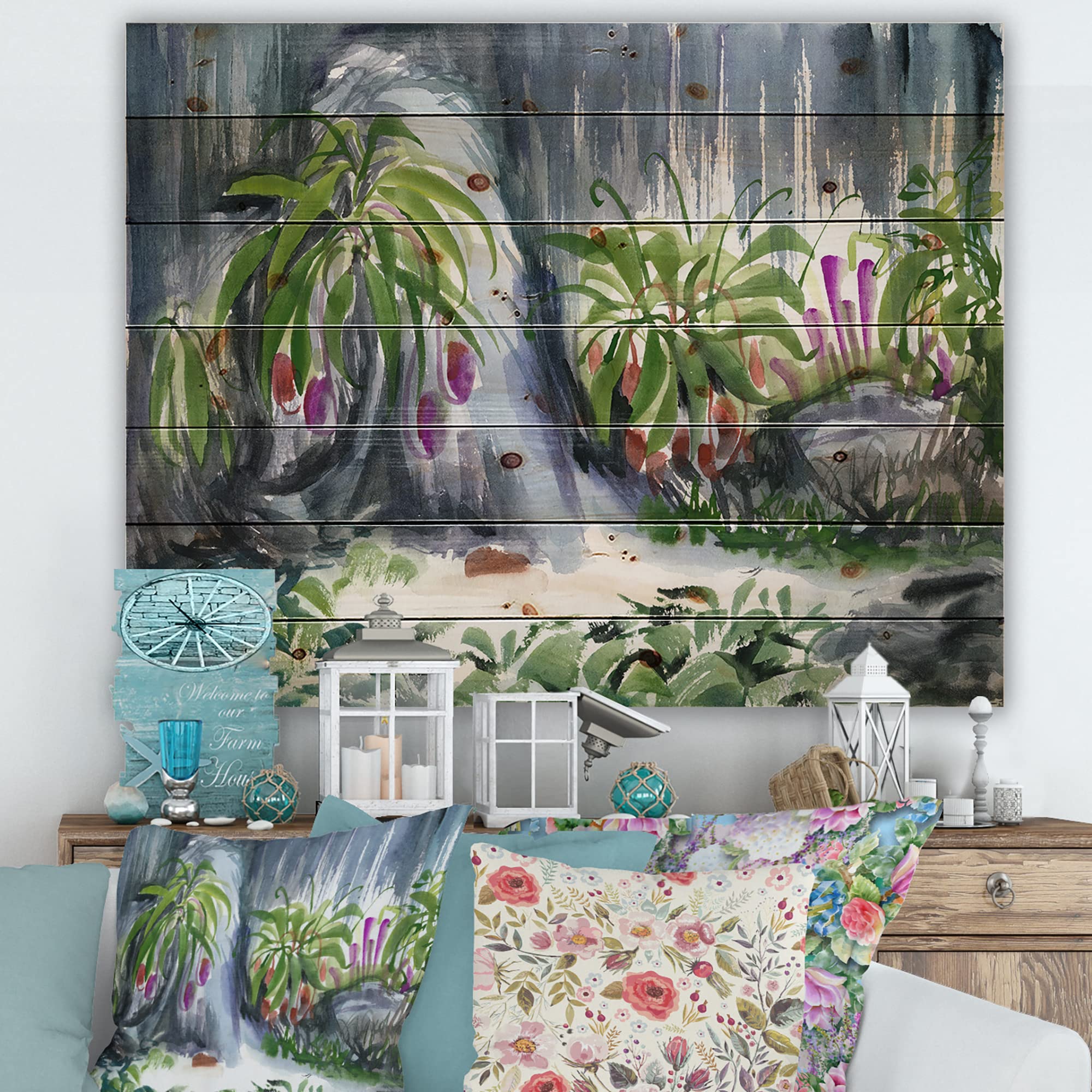 DesignQ Tropical Plants Oasis Farmhouse Wood Wall Decor - Large Floral Wood Wall Art Panels Printed on Natural Pine - Perfect for Living Room, Bedroom & Office Decor
