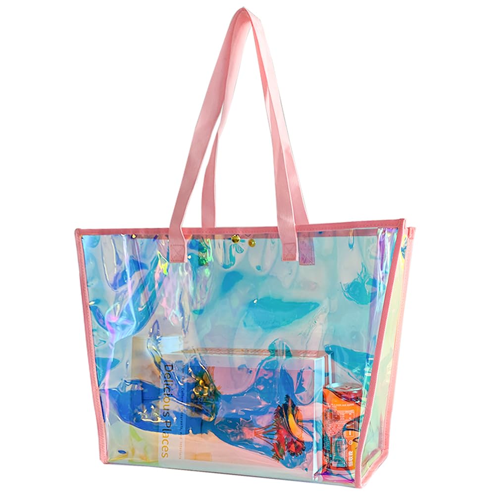 ONEART Clear Holographic Tote Bag - Waterproof Beach & Party Bag