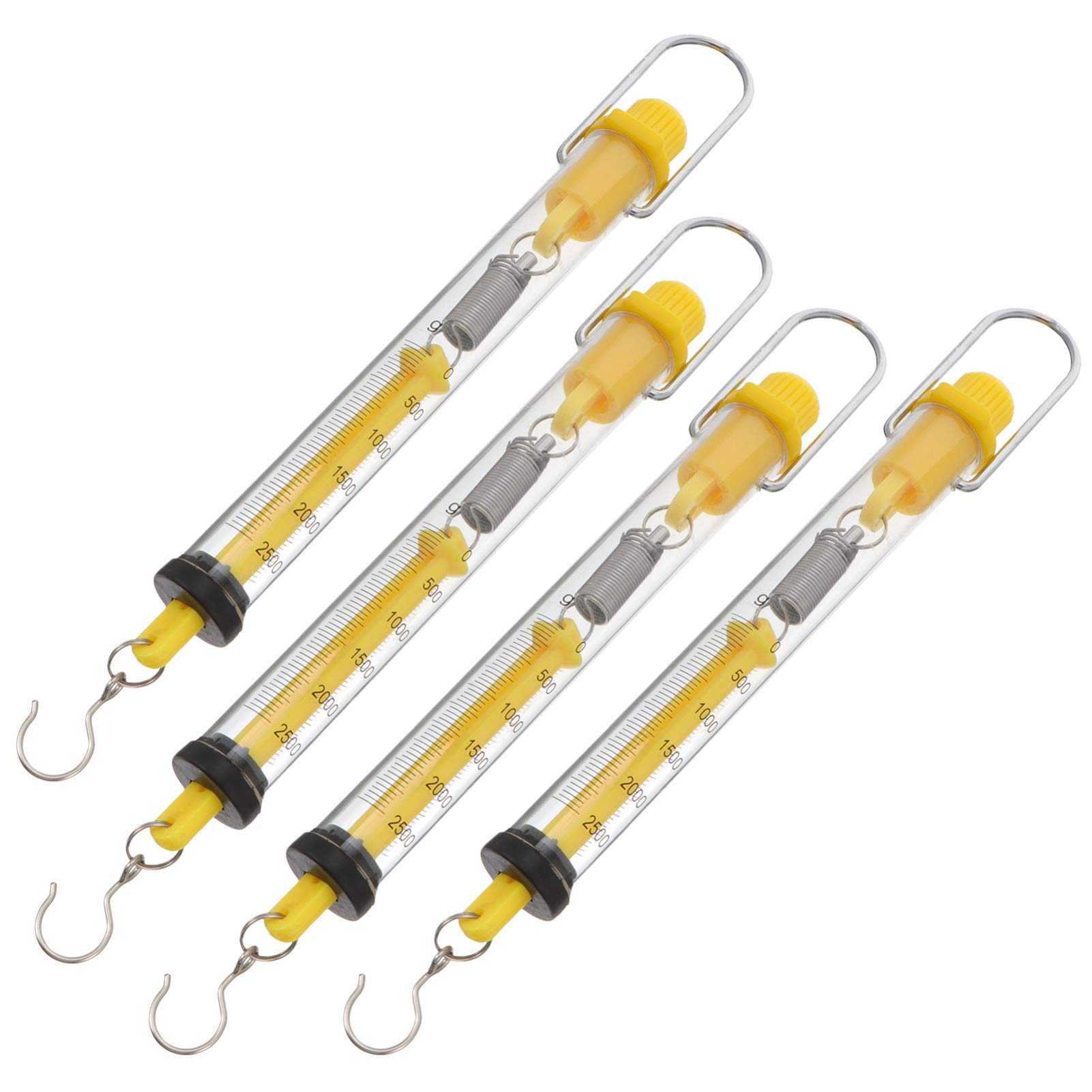 4-Piece Spring Balance Dynamometer Set - Tubular Spring Scale with Dual Newton/Kg Labels - Hanging Hook Scale for Precise Weight Measurement - Portable Plastic Gauge for Science Labs, Fishing, and Outdoor Activities