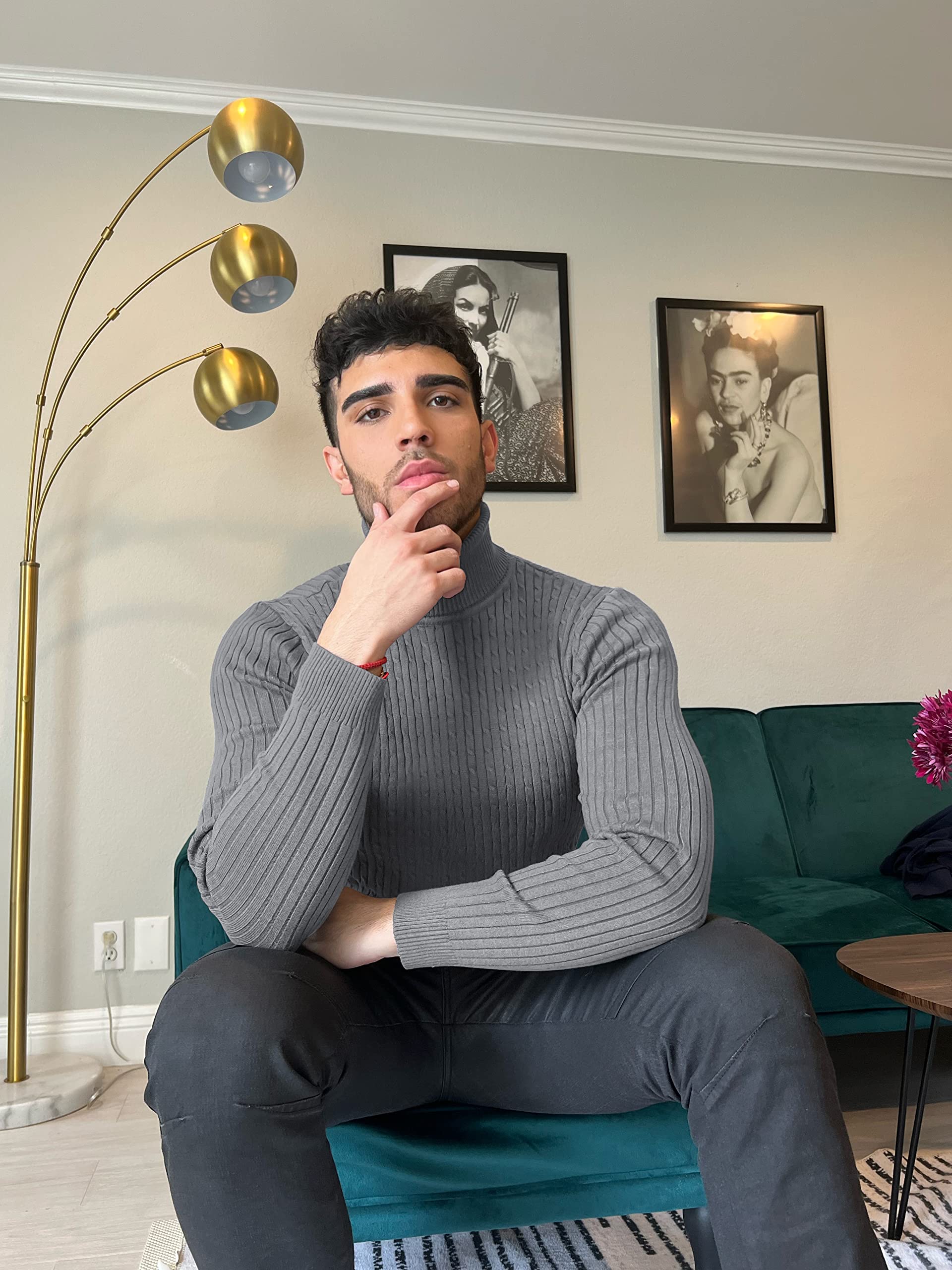 COOFANDY Men's Slim Fit Turtleneck Sweater - Casual Twist Pattern Knit Pullover for Winter, Fall & Spring | Office Wear, Date Night, Business Casual Outfits