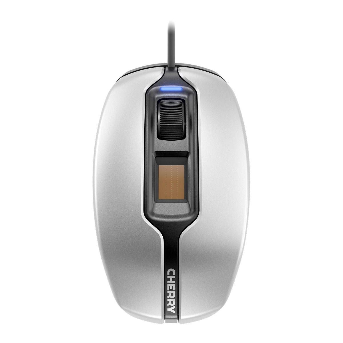 Cherry MC 4900 Biometric Fingerprint Mouse - USB Wired Computer Mouse with 3 Buttons, Ambidextrous Design for Right & Left Hand Users (Silver/Black) - Ideal for Office, Banking & Secure Online Shopping