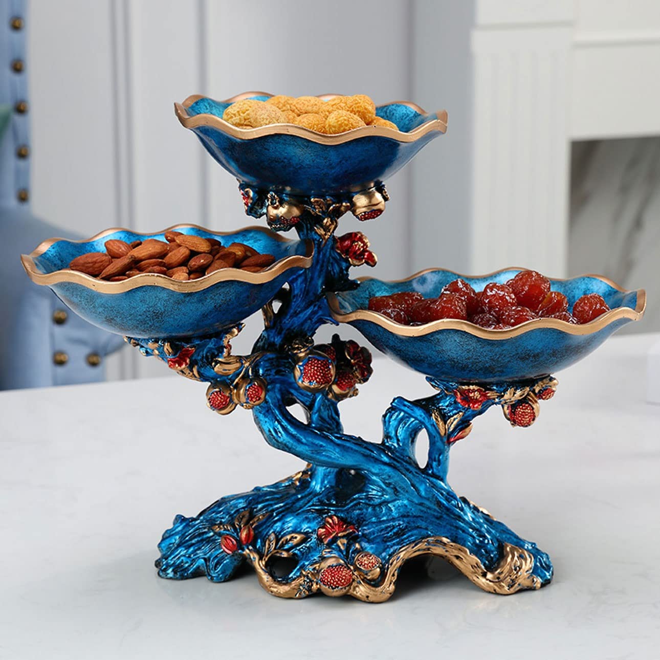 3-Layer Blue Resin Fruit Bowl - Elegant Table Centerpiece for Snacks & Decor