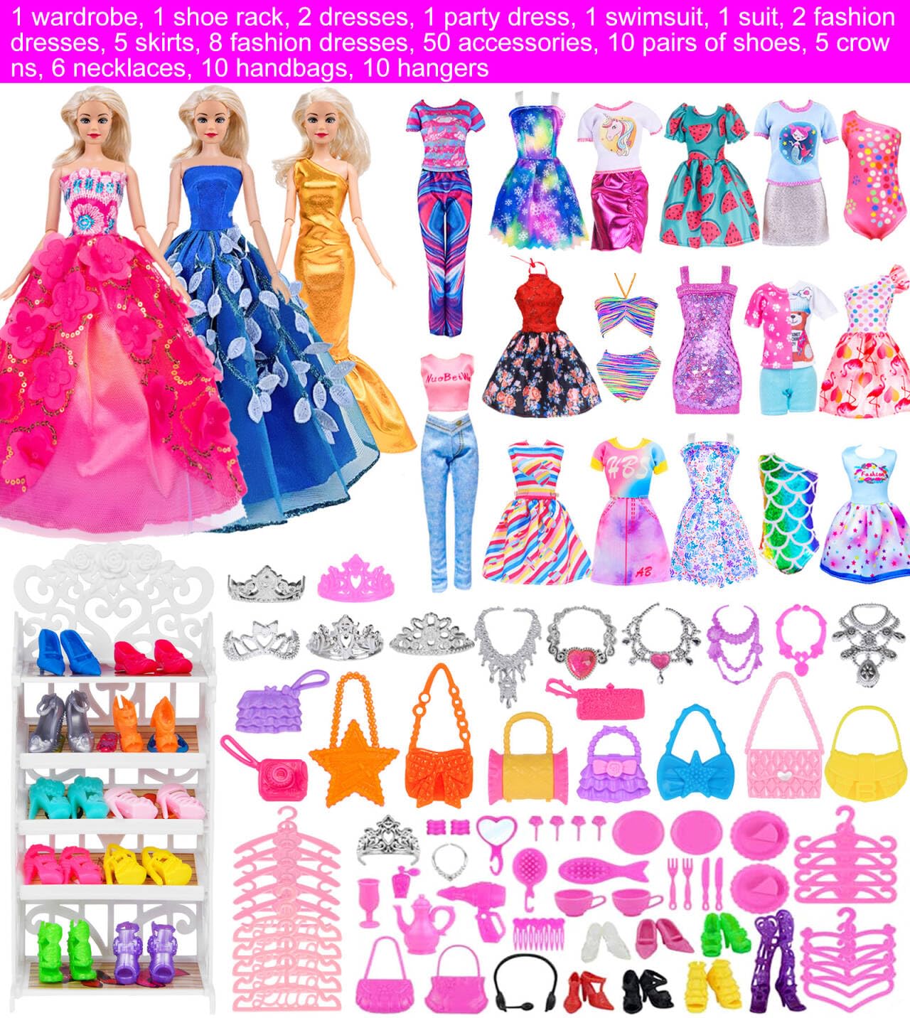105 Pcs Doll Closet Wardrobe Playset with Clothes & Accessories for 11.5