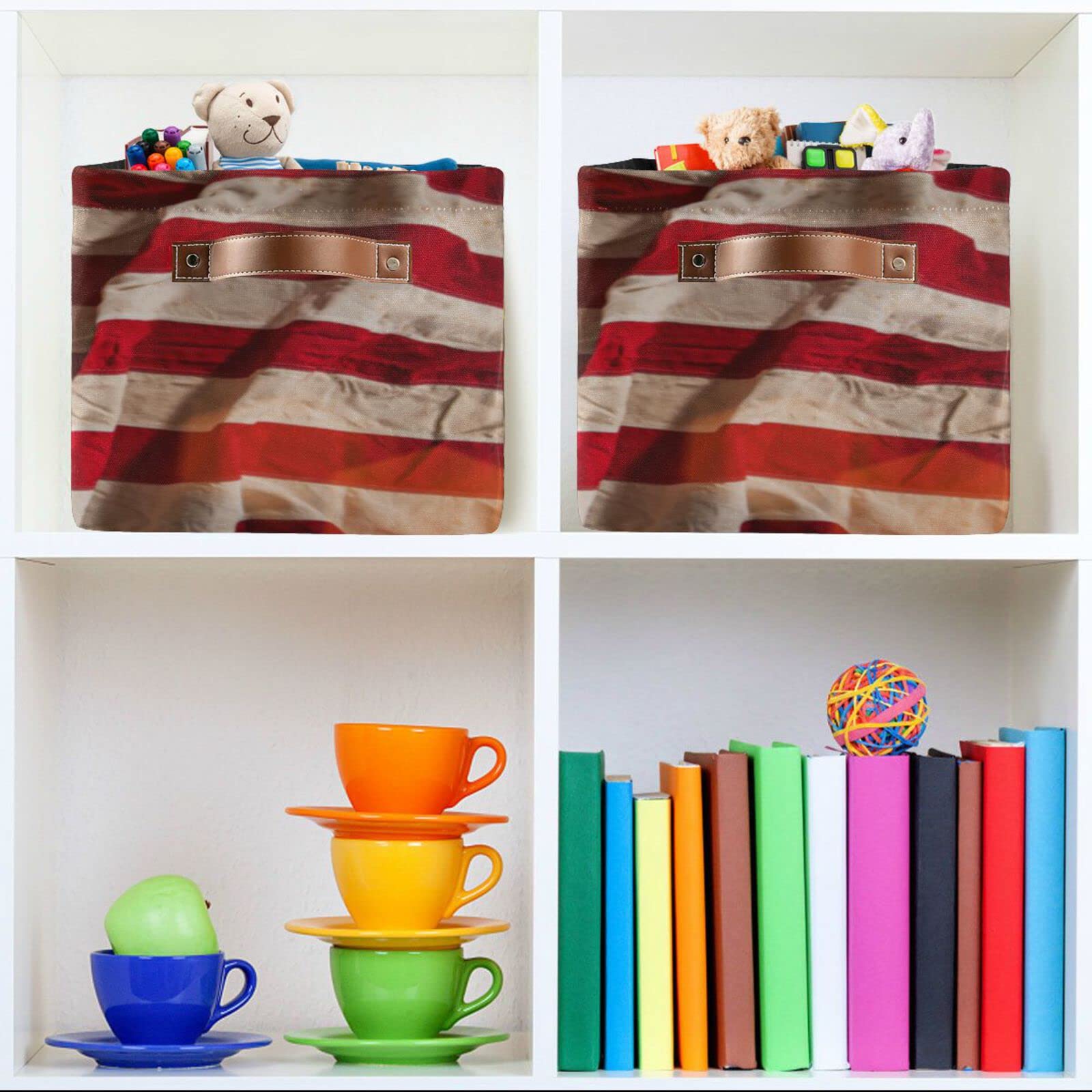 Patriotic Bald Eagle USA Flag Storage Baskets - Large Collapsible Organizer Bin with PU Handles for Closet, Nursery, Laundry (2-Pack) | Perfect for Memorial Day Decor & Home Organization