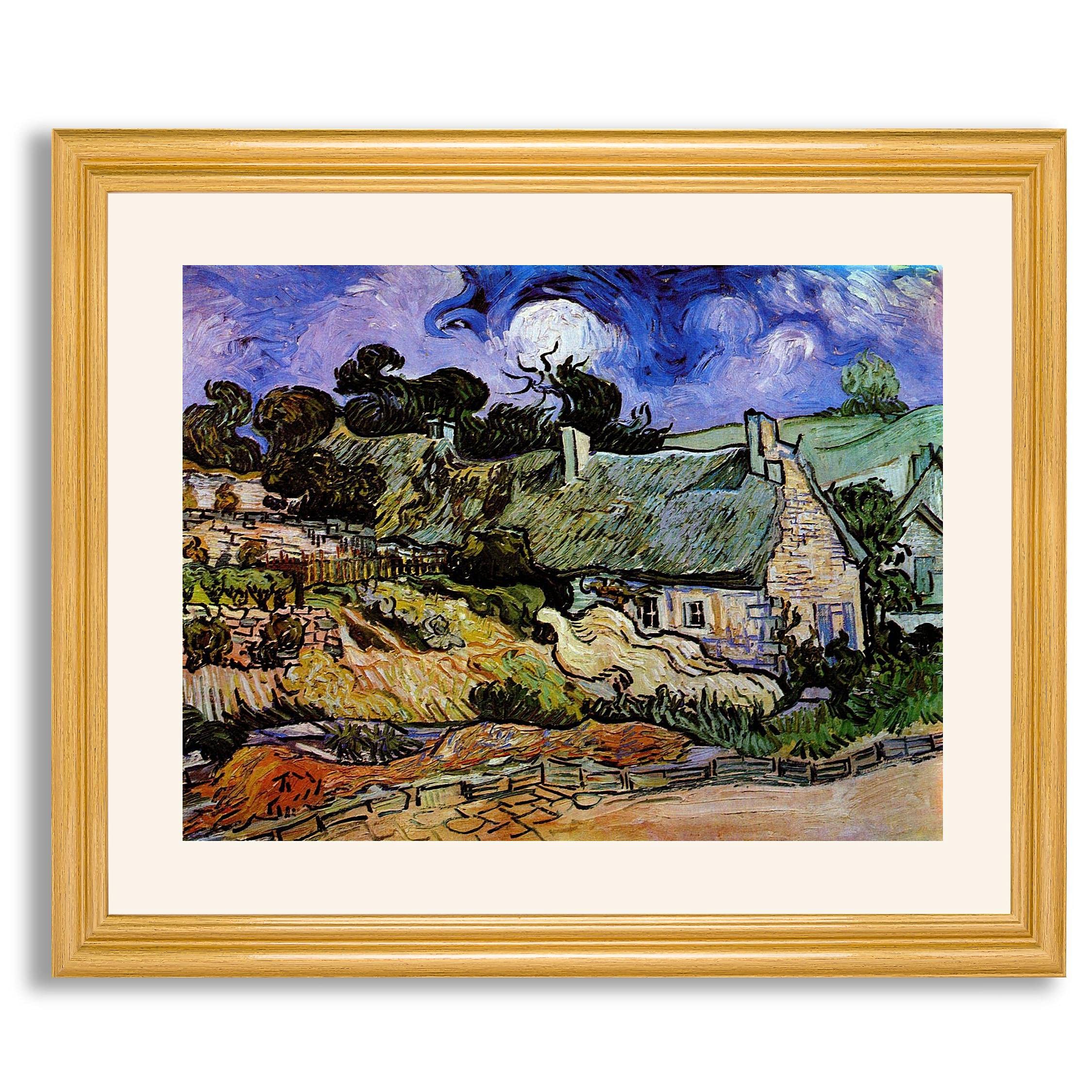 Vincent Van Gogh Thatched Roofs Cordeville Framed Print - Fine Art Reproduction Poster for Home & Office Decor | Premium Gallery-Quality Wood Frame Wall Art | Perfect for Living Room, Bedroom, or Office Display