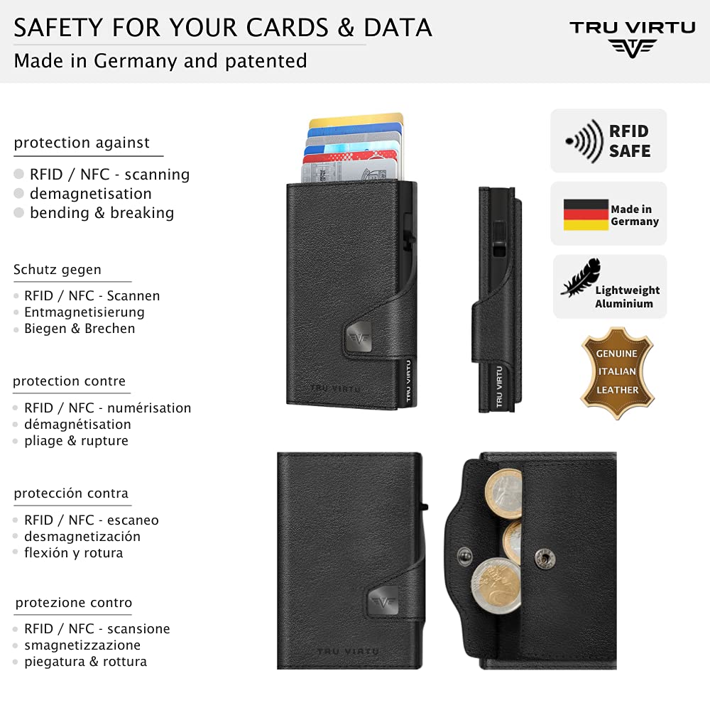 Premium Tru Virtu Coin Pocket Wallet - Genuine Nappa Leather (Black) - Slim & Stylish for Everyday Use, Travel, and Business