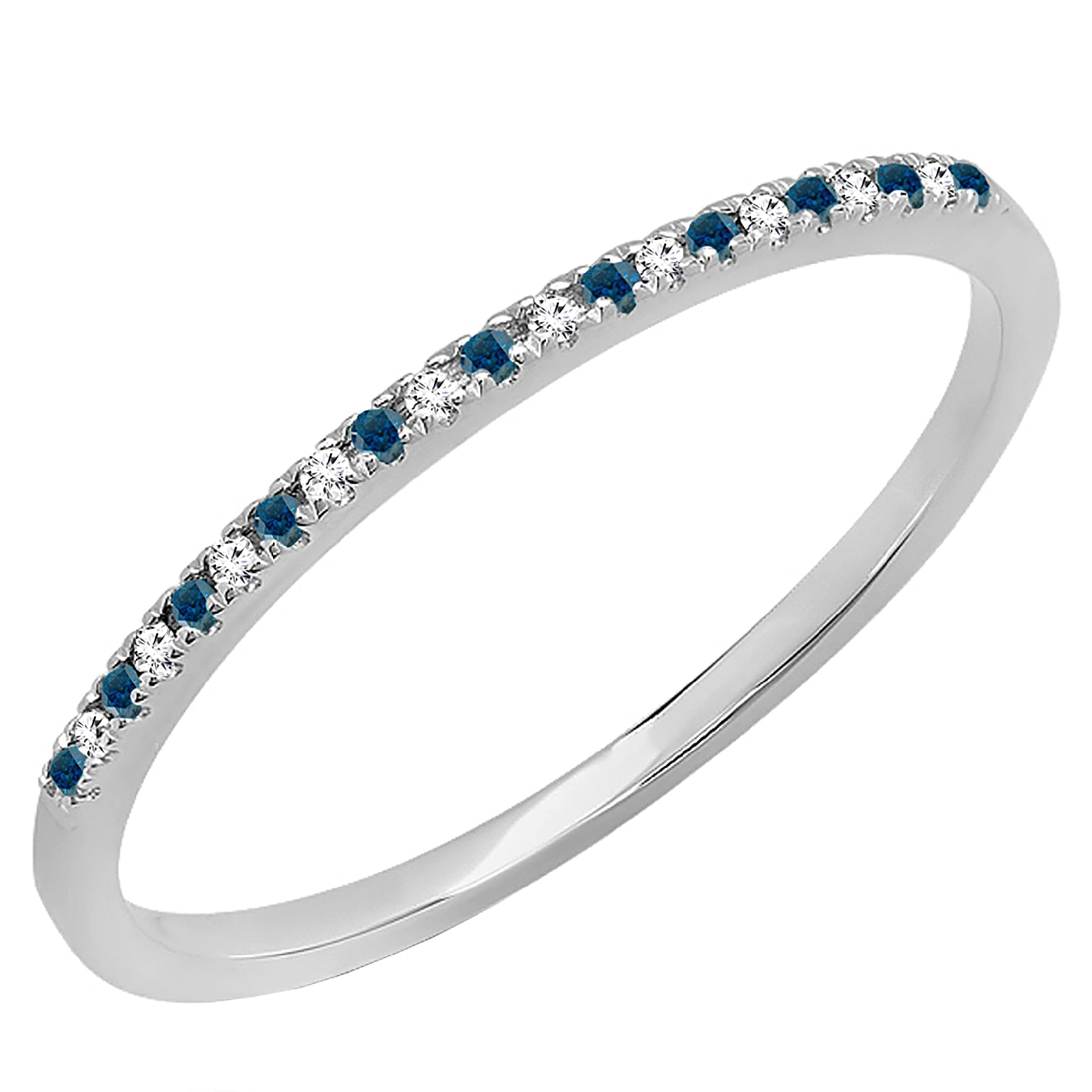 0.08 Cttw Round Blue & White Diamond Stackable Wedding Band for Women - 10K Solid Gold Dainty Ring - Perfect for Anniversary, Engagement, and Everyday Elegant Jewelry