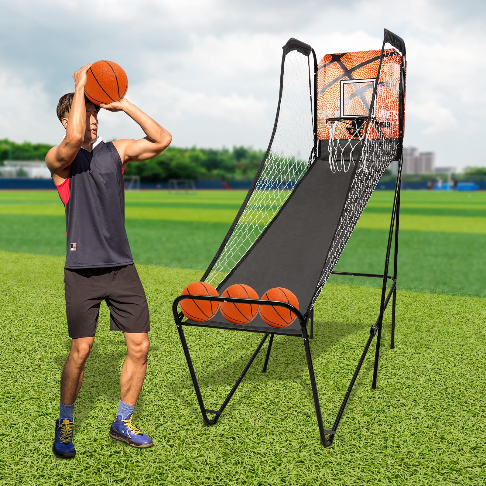 Electronic Basketball Arcade Game - Foldable Indoor Hoop Shot with LED Scoreboard & 3 Balls - Perfect for Home, Playground & Game Room Entertainment