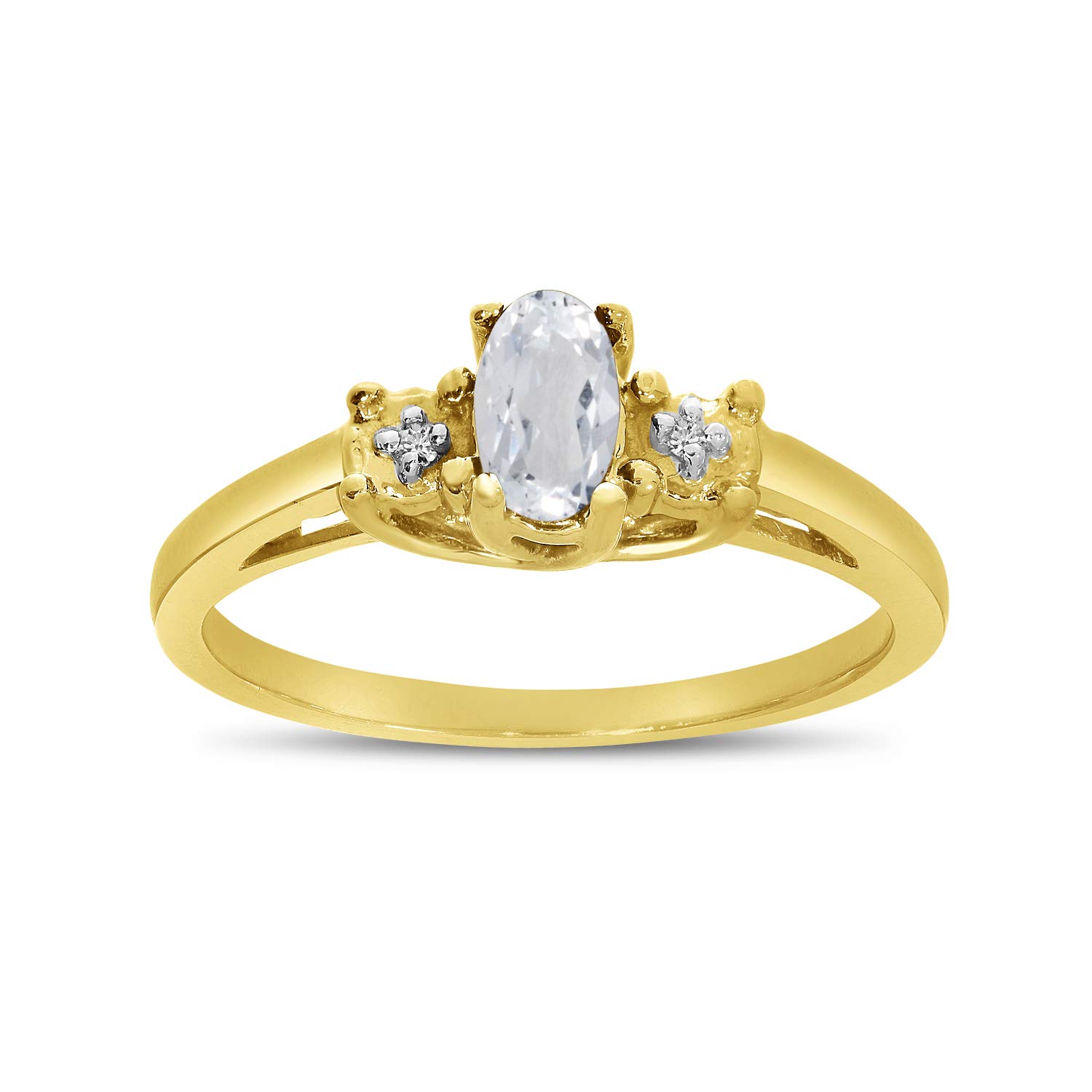 Jewels By Lux 10k Yellow Gold Genuine Birthstone Solitaire Oval Gemstone & Diamond Engagement Ring for Women | Perfect Wedding, Anniversary & Proposal Gift