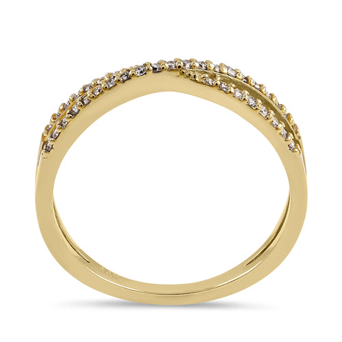 14K Yellow Gold Thin X Crossover Diamond Ring for Women - Elegant Stackable Wedding Band, Anniversary Gift, Everyday Jewelry for Special Occasions