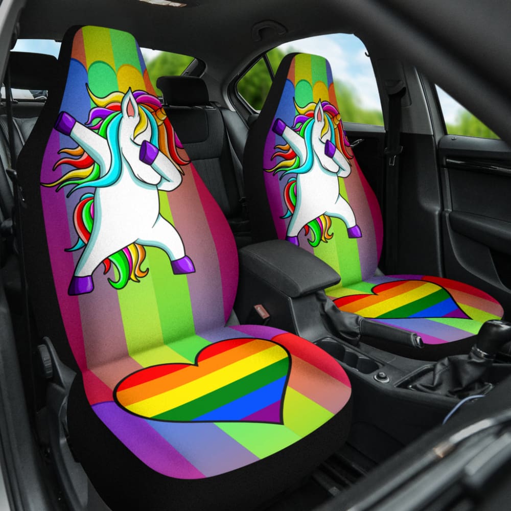 Rainbow Unicorn Car Seat Covers - LGBT Pride Heart Design - Soft & Durable Universal Fit - Perfect for Pride Month, LGBTQ+ Events & Unique Car Decor