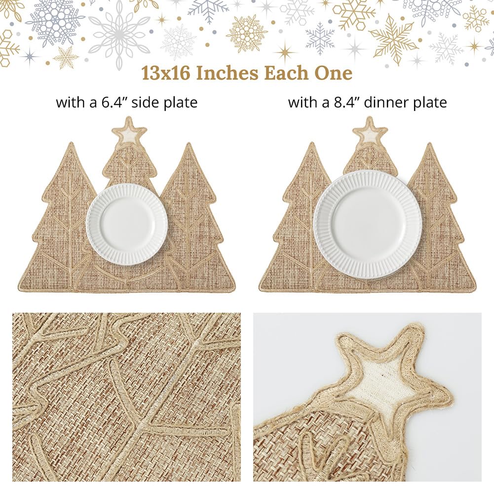 Farmhouse Burlap Winter Placemats Set of 4 - Christmas Tree Holiday Table Decor for Dining Room, Kitchen & Seasonal Home Decor