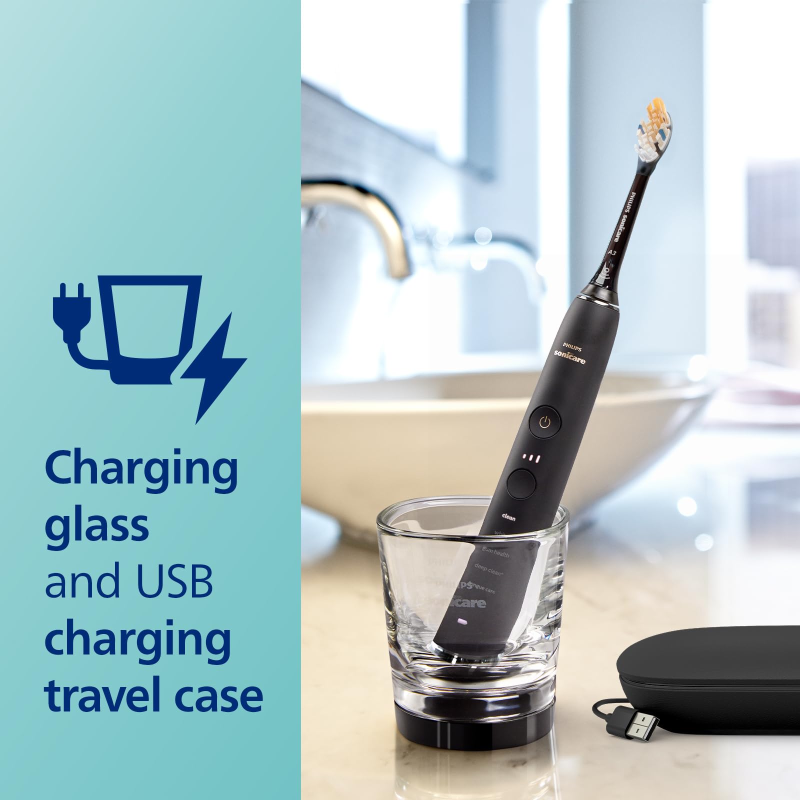 Philips Sonicare DiamondClean Smart 9500 Electric Toothbrush - Bluetooth Connected Sonic Toothbrush with Smart App, Pressure Sensor & Brush Head Detection - 5 Modes & 3 Intensity Levels (HX9923/11, Black) - Perfect for Travel & Daily Oral Care Routine