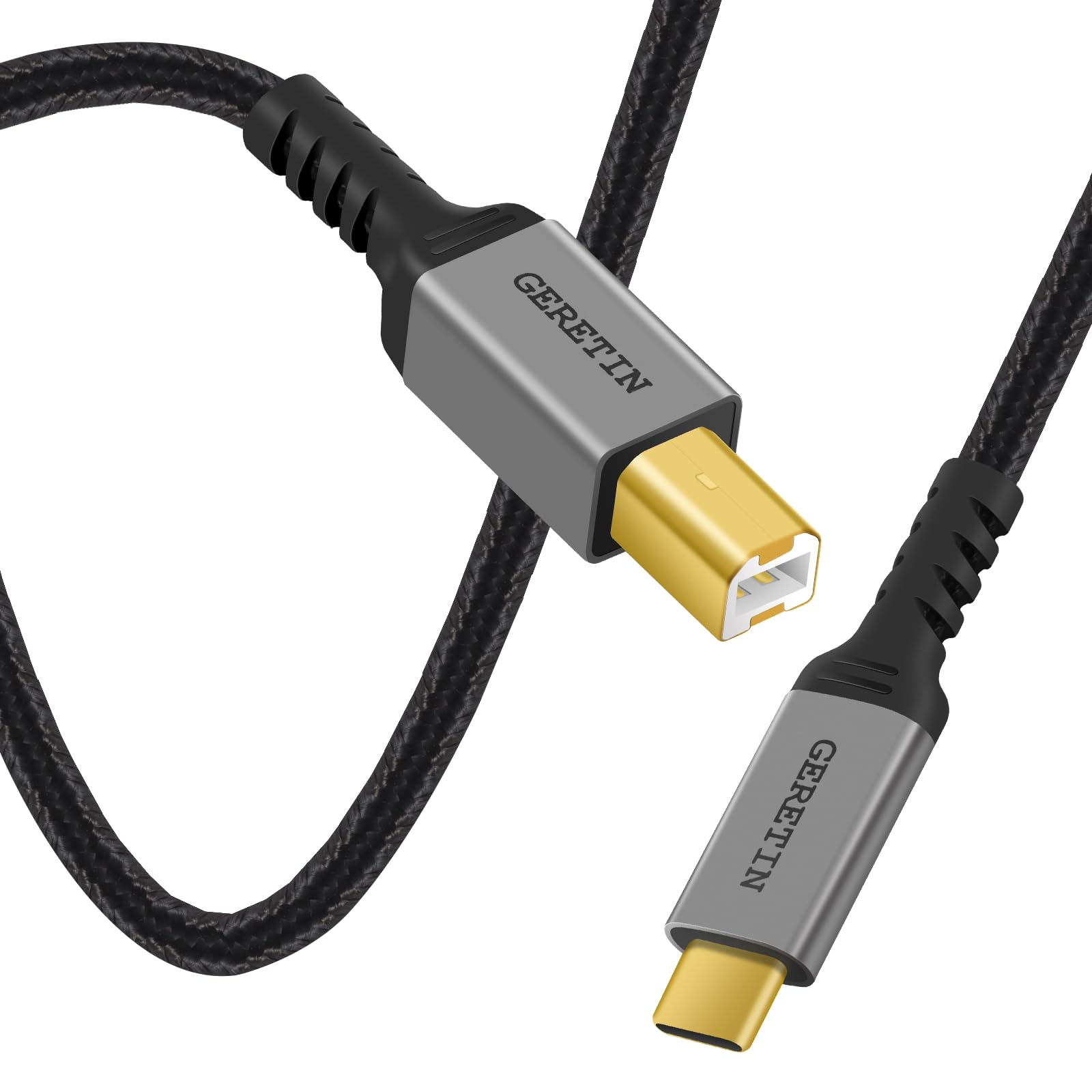 GERETIN USB B to USB C Printer Cable - 3M Braided USB-C to Type B 2.0 Scanner Cord for HP, Canon, Epson, Lexmark Printers | Compatible with MacBook Pro, iMac, XPS, ASUS, Samsung Laptops | Fast Data Transfer for Office & Home Printing