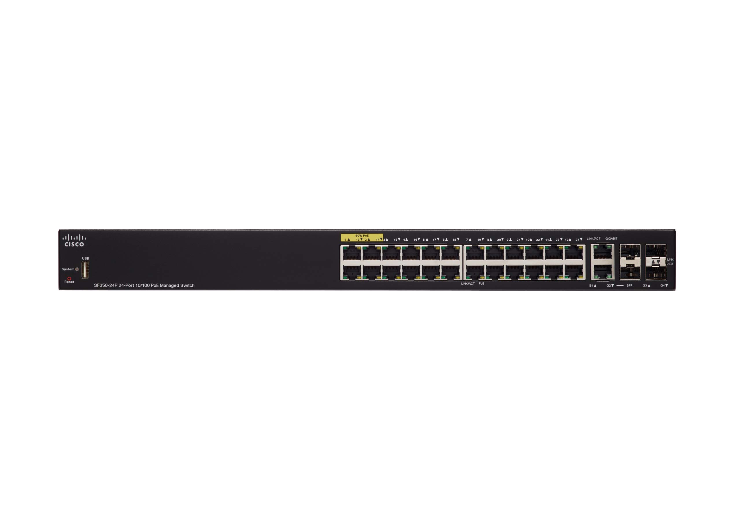 Cisco SF350-24P-K9 24-Port Gigabit PoE Managed Switch | 370W Power | Layer 3 Features | Refurbished - Perfect for Office Networks, IP Camera Systems & VoIP Phone Setups