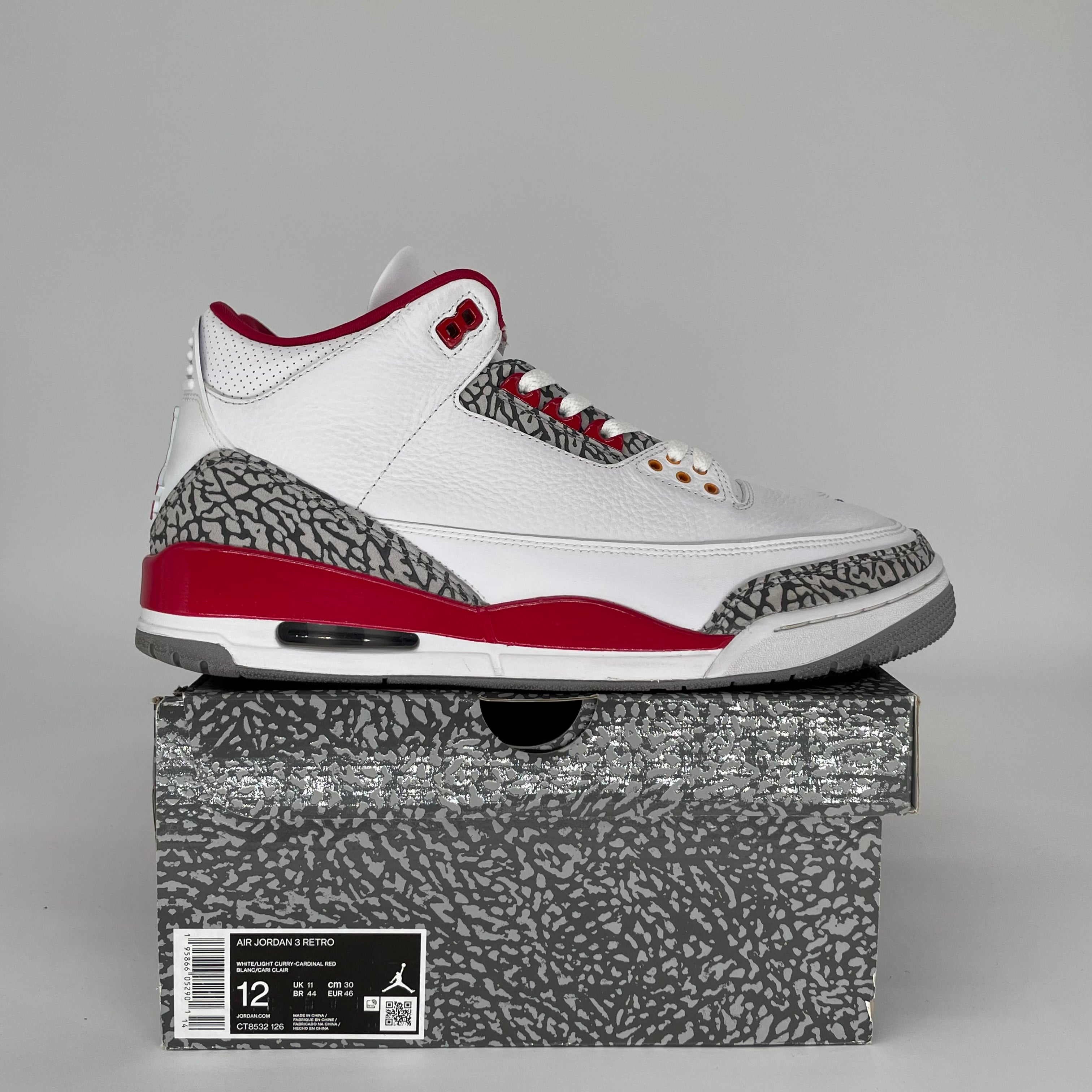 AIR JORDAN 3 Cardinal Red Retro Sneakers - Men's Size 12 (CT8532-126) | Authentic Basketball Shoes for Sports & Streetwear Fashion