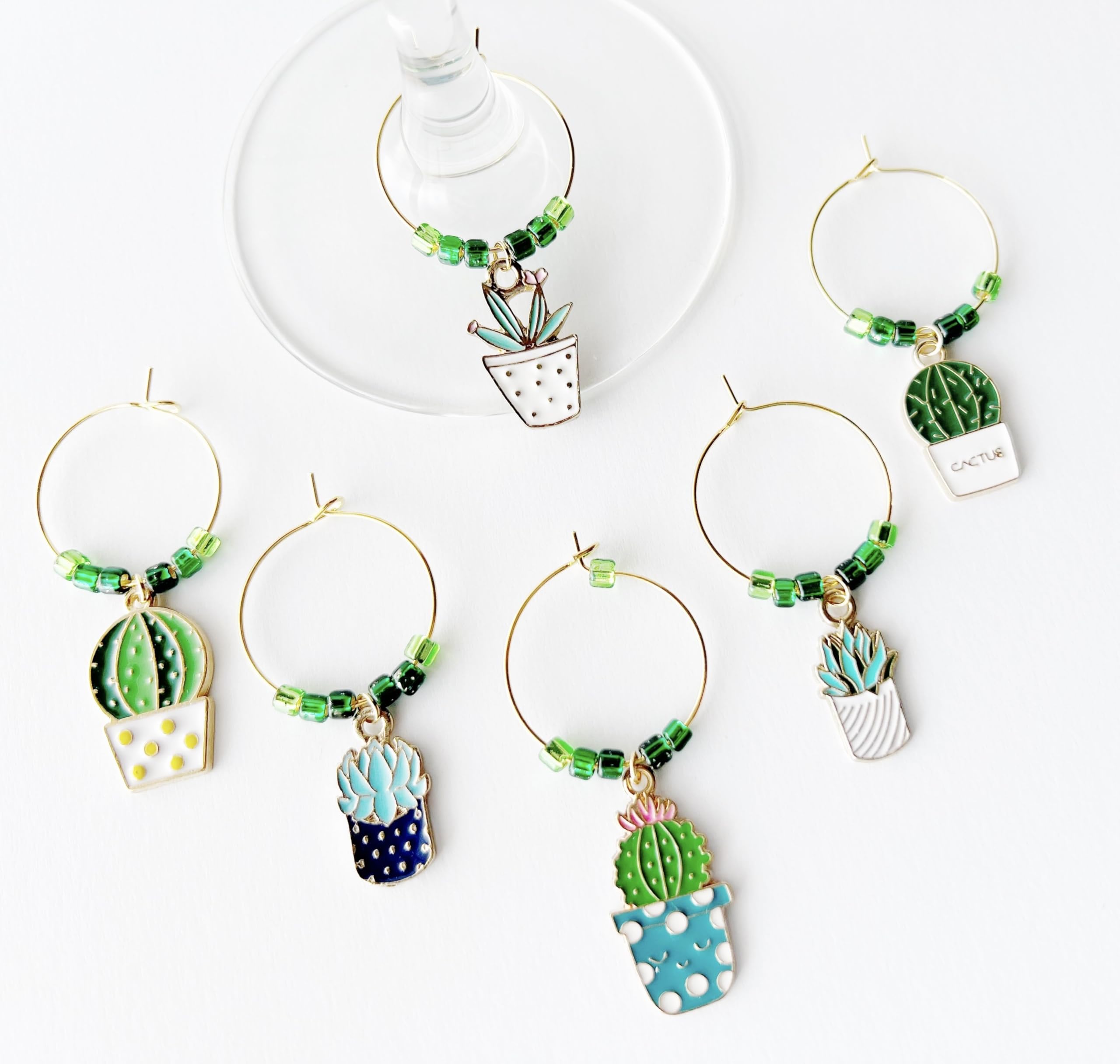 Succulent Wine Glass Charms Set of 6 - Unique Plant Lover Gifts for Women - Perfect for Garden Parties, Bridal Showers & Wine Tasting Events
