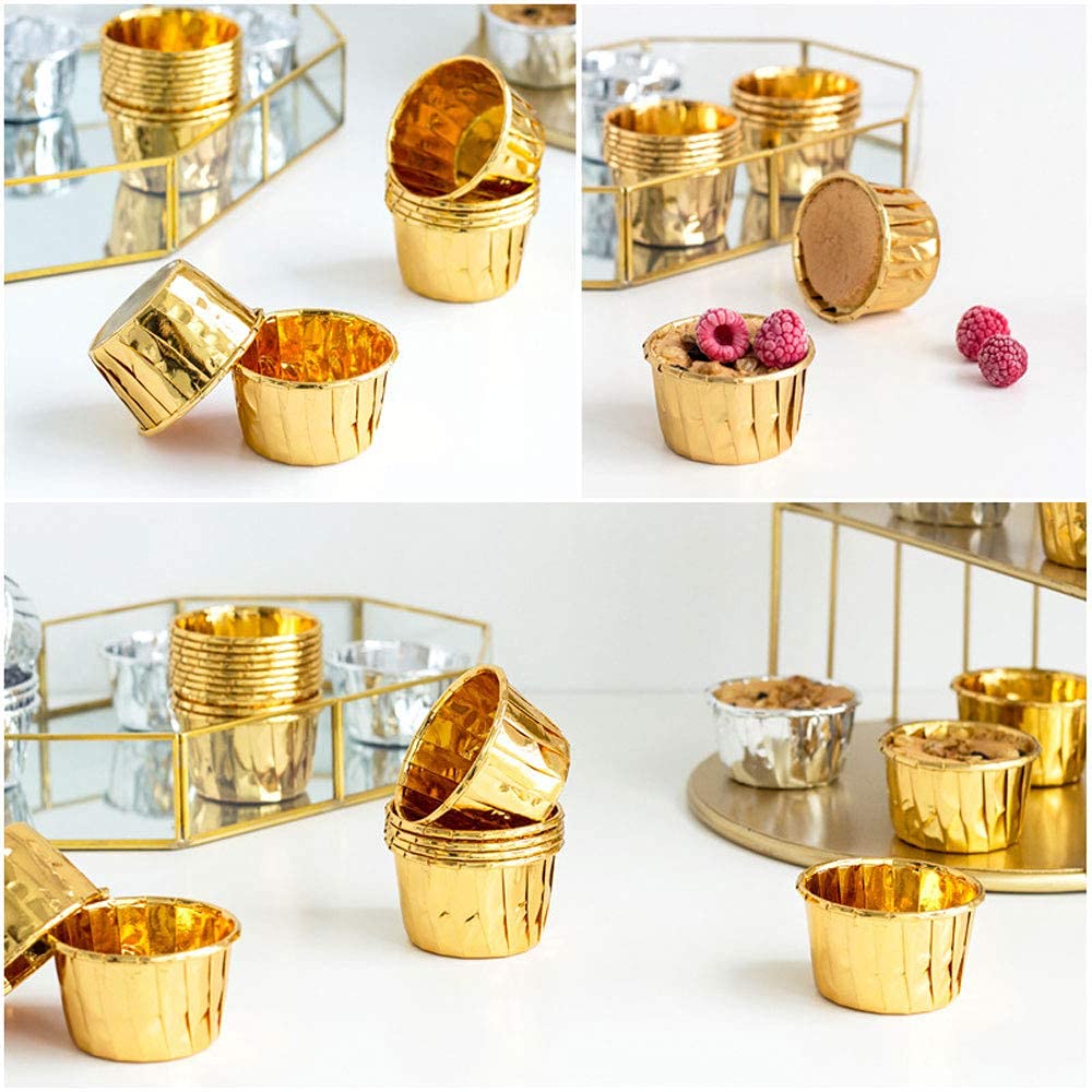 Premium Aluminum Foil Cupcake Liners - 100Pcs Disposable Baking Cups for Muffins, Cupcakes & Desserts | Non-Stick Ramekins for Perfect Baking | Ideal for Home Baking, Parties & Holiday Treats