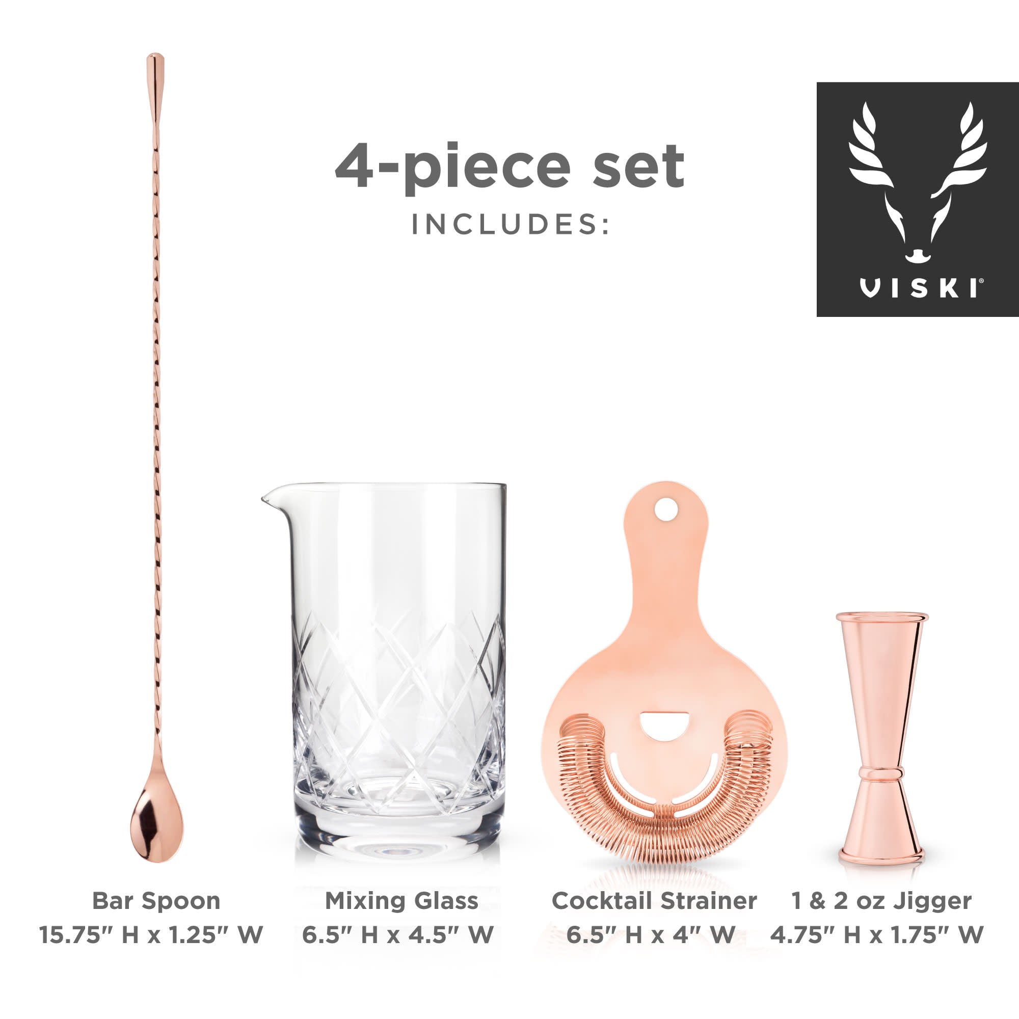 Premium 4-Piece Summit Barware Set - Cocktail Shaker, Jigger, Strainer & Spoon - Perfect for Home Bars, Mixology & Entertaining