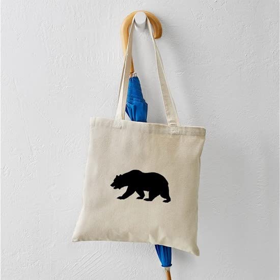 California Bear Tote Bag - Black Natural Canvas Reusable Shopping Bag for Groceries, Beach & Daily Use | Eco-Friendly Cotton Tote with Bear Print