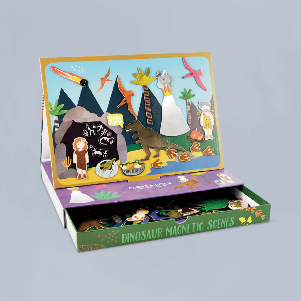 Floss & Rock Magic Color-In Cards & Magnetic Play Scenes - Dinosaur Theme Kids Art Activity | Perfect for Travel, Birthday Gifts & Creative Playtime