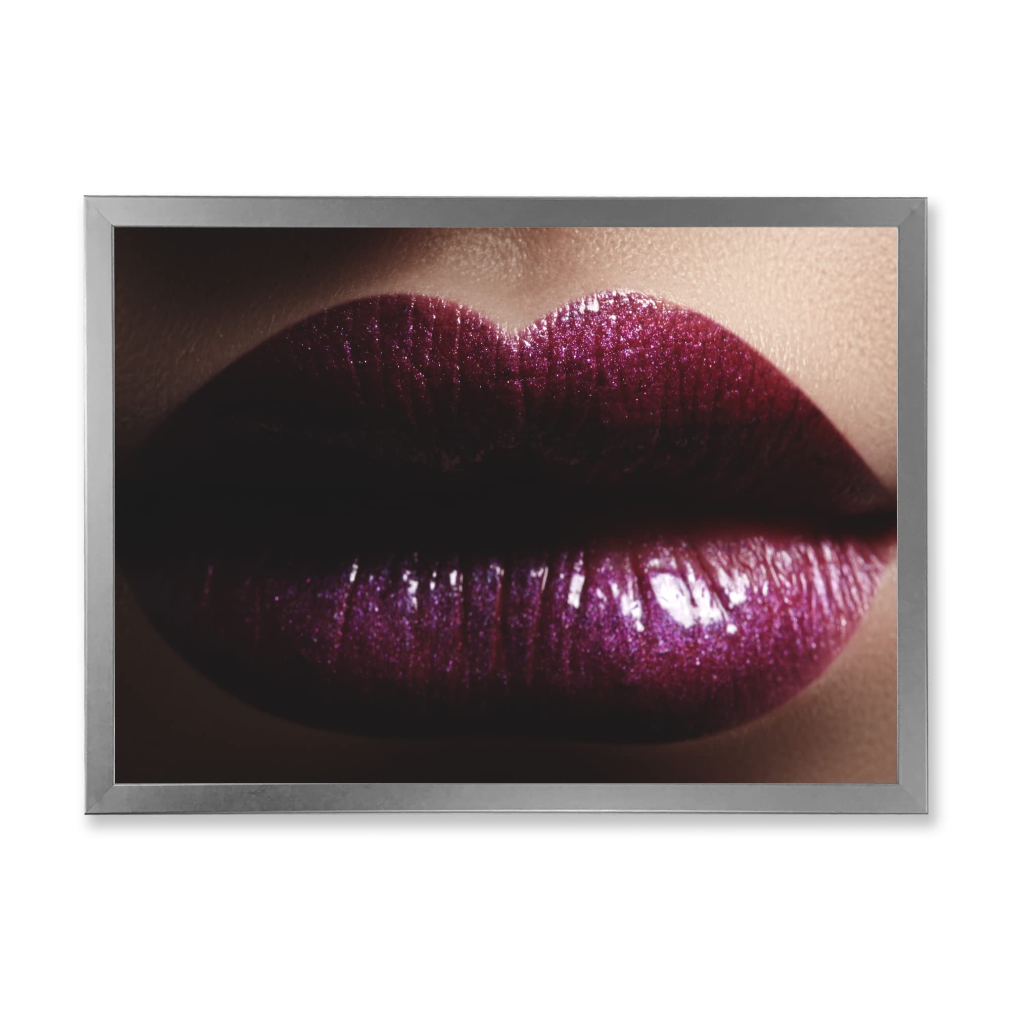 DesignQ Glittery Plump Lips Modern Framed Wall Art - Glamorous Home Decor for Living Room, Bedroom & Office