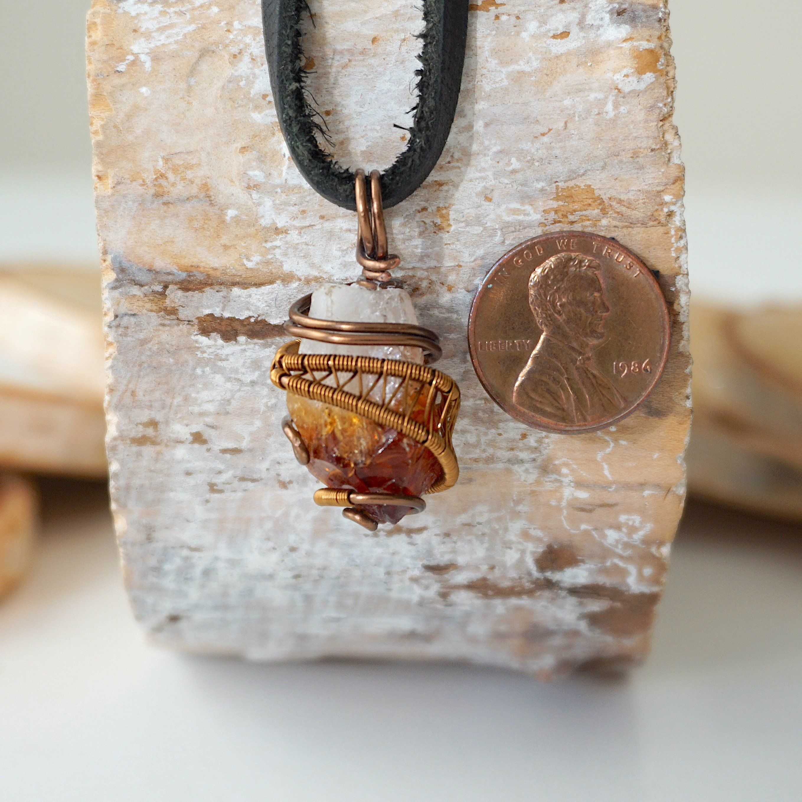 Antique Bronze Men's Citrine Point Pendant with Black Leather Cord - Perfect for Gifts, Meditation & Spiritual Healing