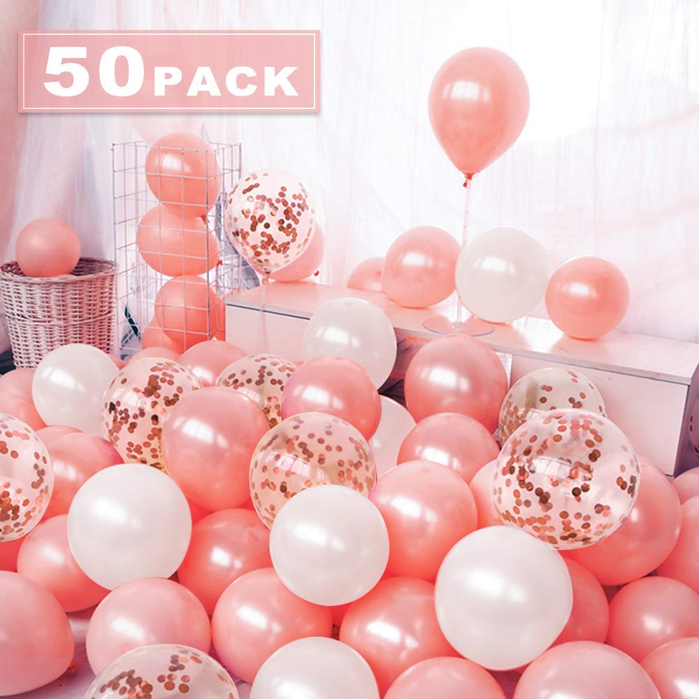 50 Pack 12 Inch Rose Gold Confetti Balloons - Helium Ready for Wedding, Valentine's Day, Birthday Party Decorations | Perfect for Baby Showers, Bridal Showers & Anniversary Celebrations