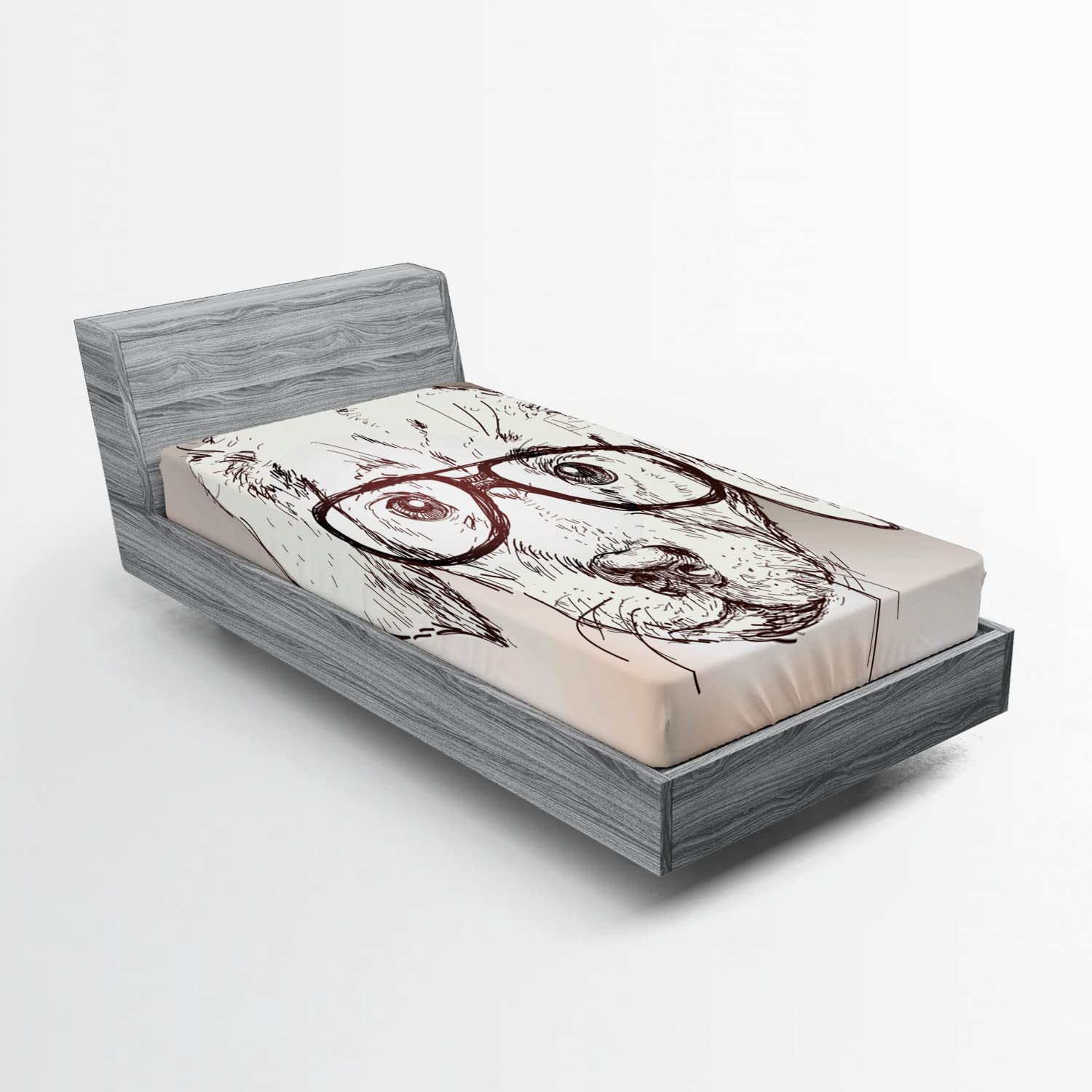 Ambesonne Modern Fitted Sheet - Hipster Dog Graphic, Twin Size for Comfortable Sleep