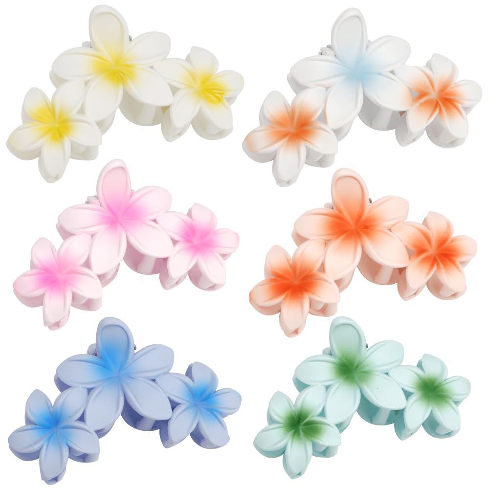 Ahoney 6PCS Hawaiian Flower Hair Clips - Large Claw Clips for Thick Hair, Beach Vacation Hair Accessories, Cute Summer Gifts for Women & Girls - Perfect for Pool Parties, Weddings & Tropical Getaways