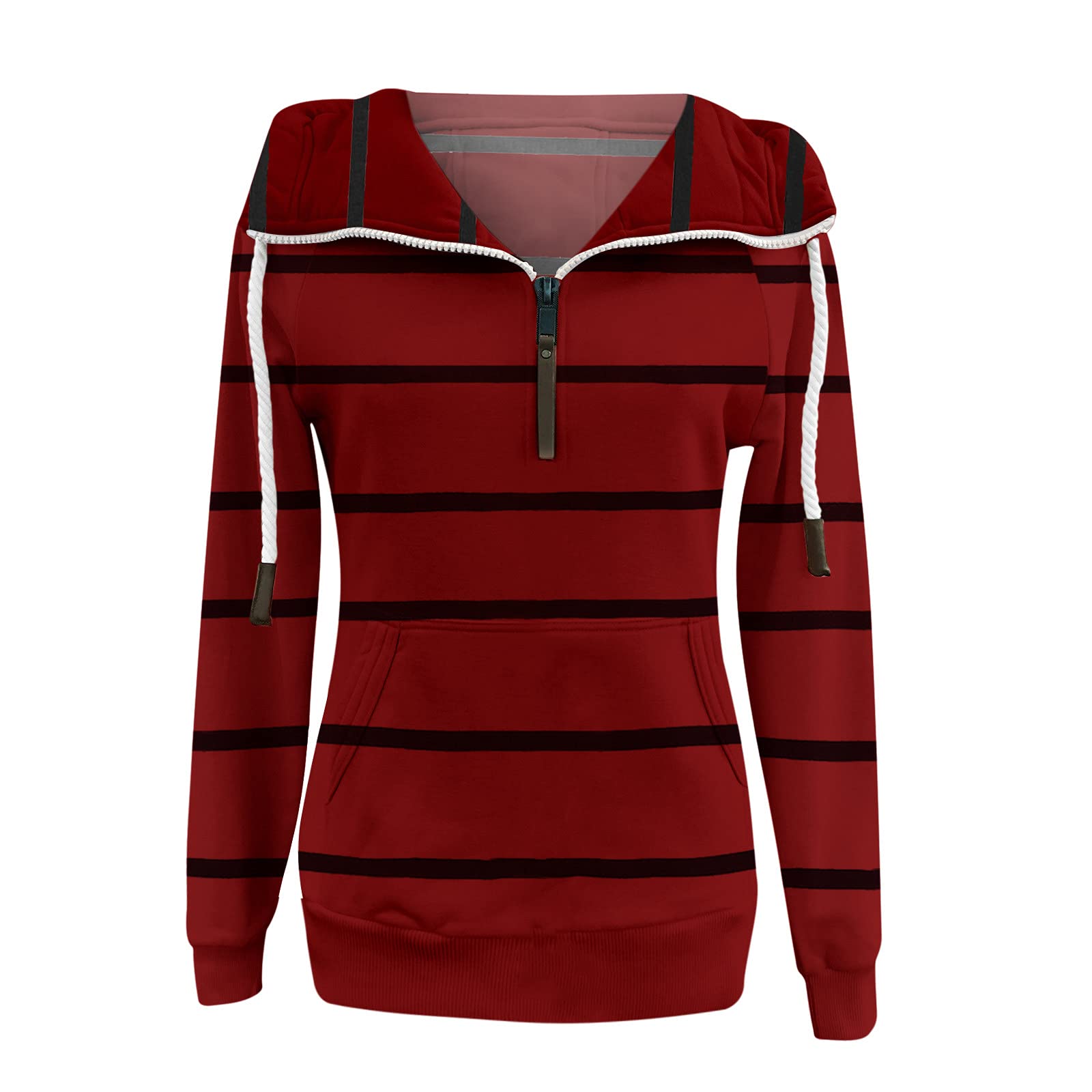 Women's Zip Hoodies with Stripe Turtleneck, Long Sleeve Drawstring Sweatshirt for Workout, Fall Casual Pocket Tops - Perfect for Gym, Outdoor Activities, and Everyday Wear