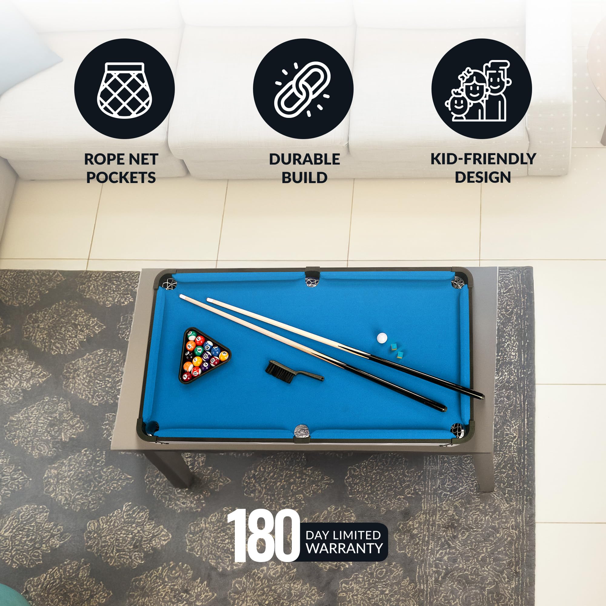 Hathaway Breakout 40-inch Portable Pool Table Topper - Blue Billiards Game Set with Cue Sticks, Balls, Triangle Rack, Chalk & Brush | Perfect for Dining Table Conversion, Game Rooms & Indoor Entertainment