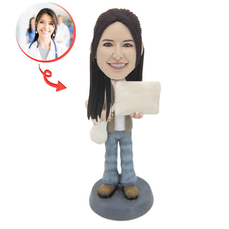 Custom Newspaper Girl Bobblehead - Personalized Figurine for Gifts, Collectibles & Office Decor | Unique Present for Journalists & News Lovers