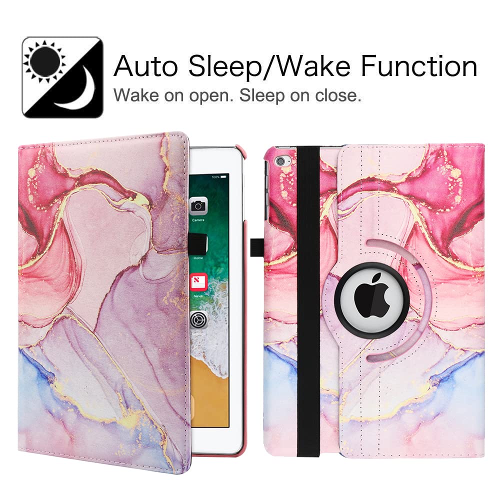 360° Rotating Stand Case for iPad 9.7 inch (5th/6th Gen) & iPad Air 2 - Protective Smart Cover with Auto Sleep/Wake Function - Marble Pink | Perfect for Work, Study & Travel