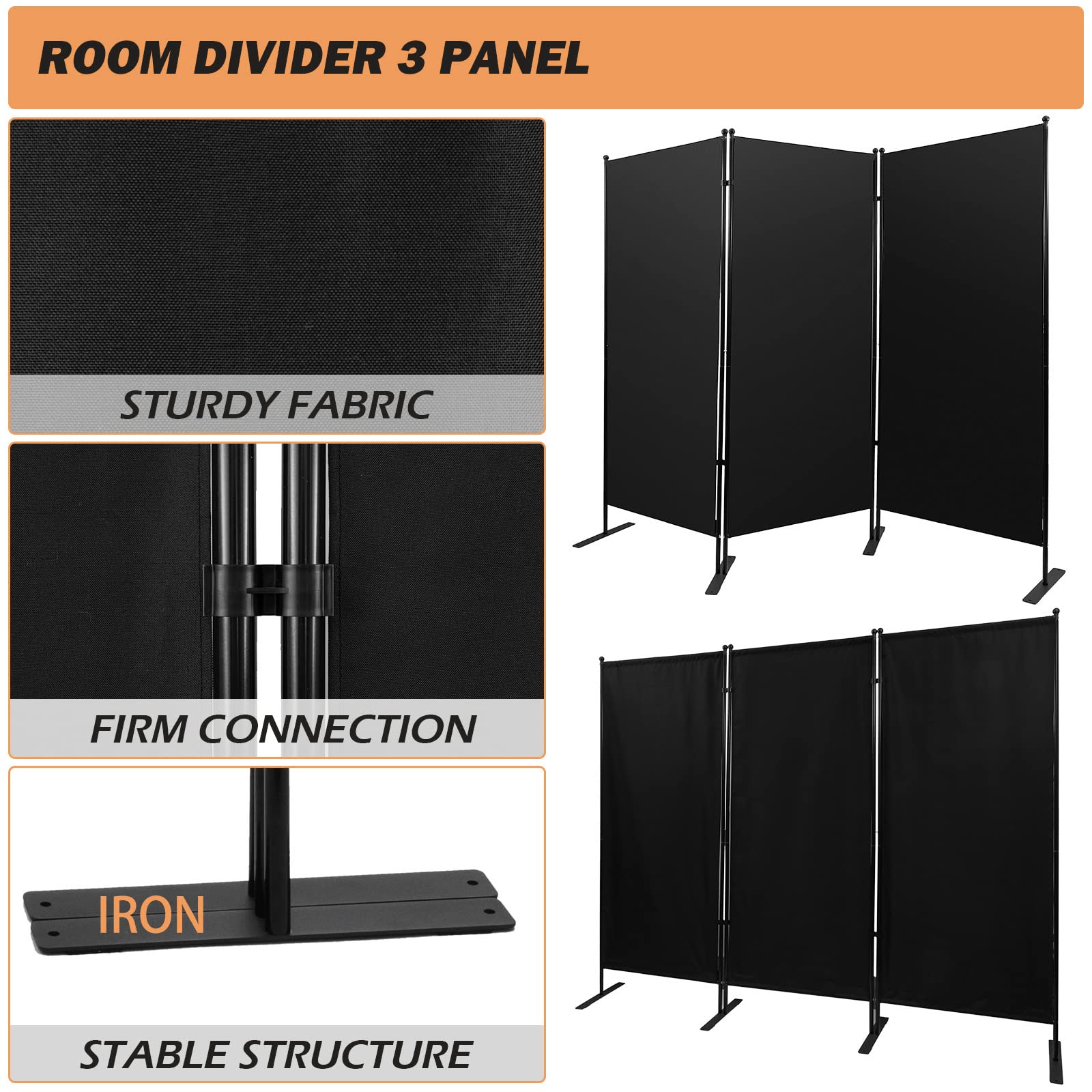 3-Panel Heavy Duty Iron Room Divider - 102