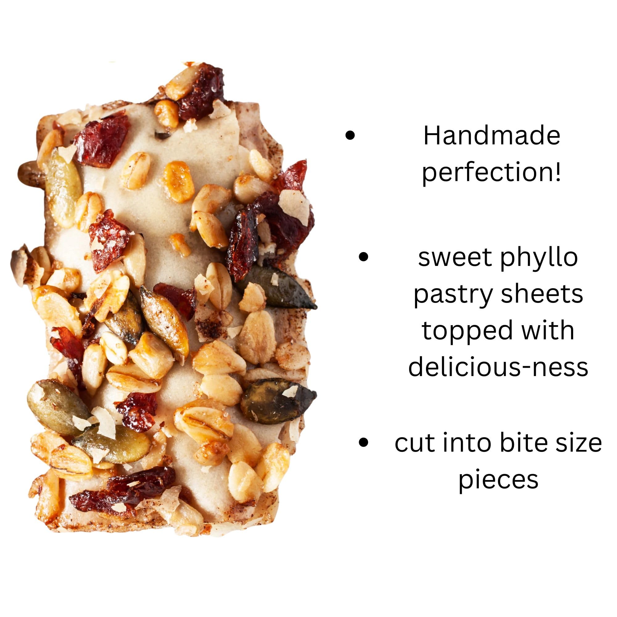 Handmade Phyllo Crisps Pastry Dough Sheets - Cranberry Oat & Apple Cinnamon Crisps Snack Bundle with Reusable Storage Bag | Perfect for Parties, Gifts & Healthy Snacking