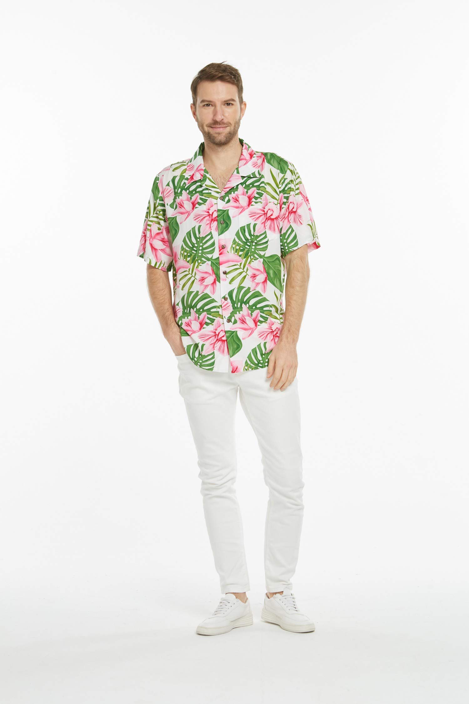 Hawaiian Luau Outfits for Family - Matching Aloha Shirts & Dresses in Lotus & Orchid Print for Men, Women, Boys & Girls | Perfect for Beach Parties, Luau Events & Summer Vacations