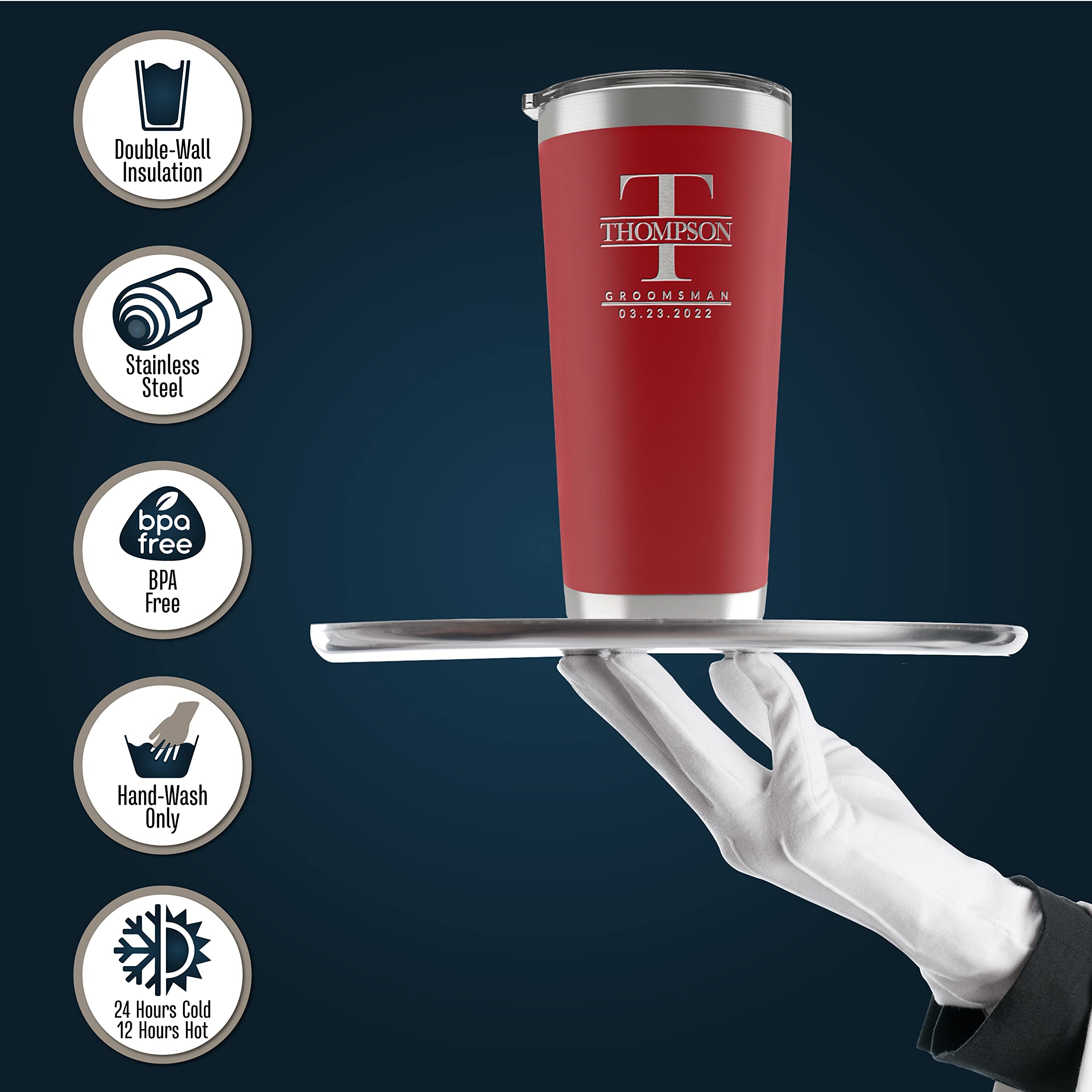 Personalized Groomsmen Gifts Set of 6 - 20oz/30oz Engraved Stainless Steel Tumblers with Custom Names & Titles - Double Wall Insulated - 3 Color Options - Perfect for Weddings, Bachelor Parties & Proposal Gifts (UNITED CRAFT SUPPLIES D6)