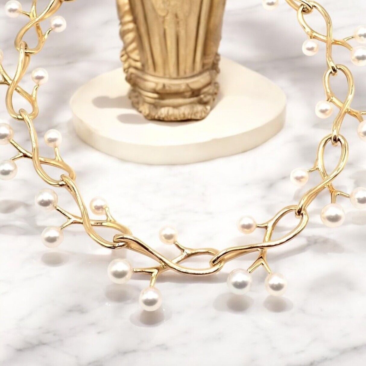 Authentic Angela Cummings & Assael Thorn Sprig 18k Yellow Gold Pearl Necklace - Elegant Pearl Jewelry for Women, Perfect for Weddings, Parties & Special Occasions