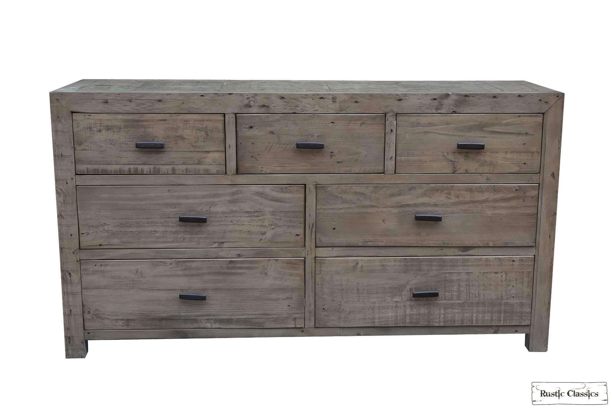 Whistler Reclaimed Wood 7-Drawer Dresser in Grey - Vintage Style Bedroom Furniture for Storage & Organization