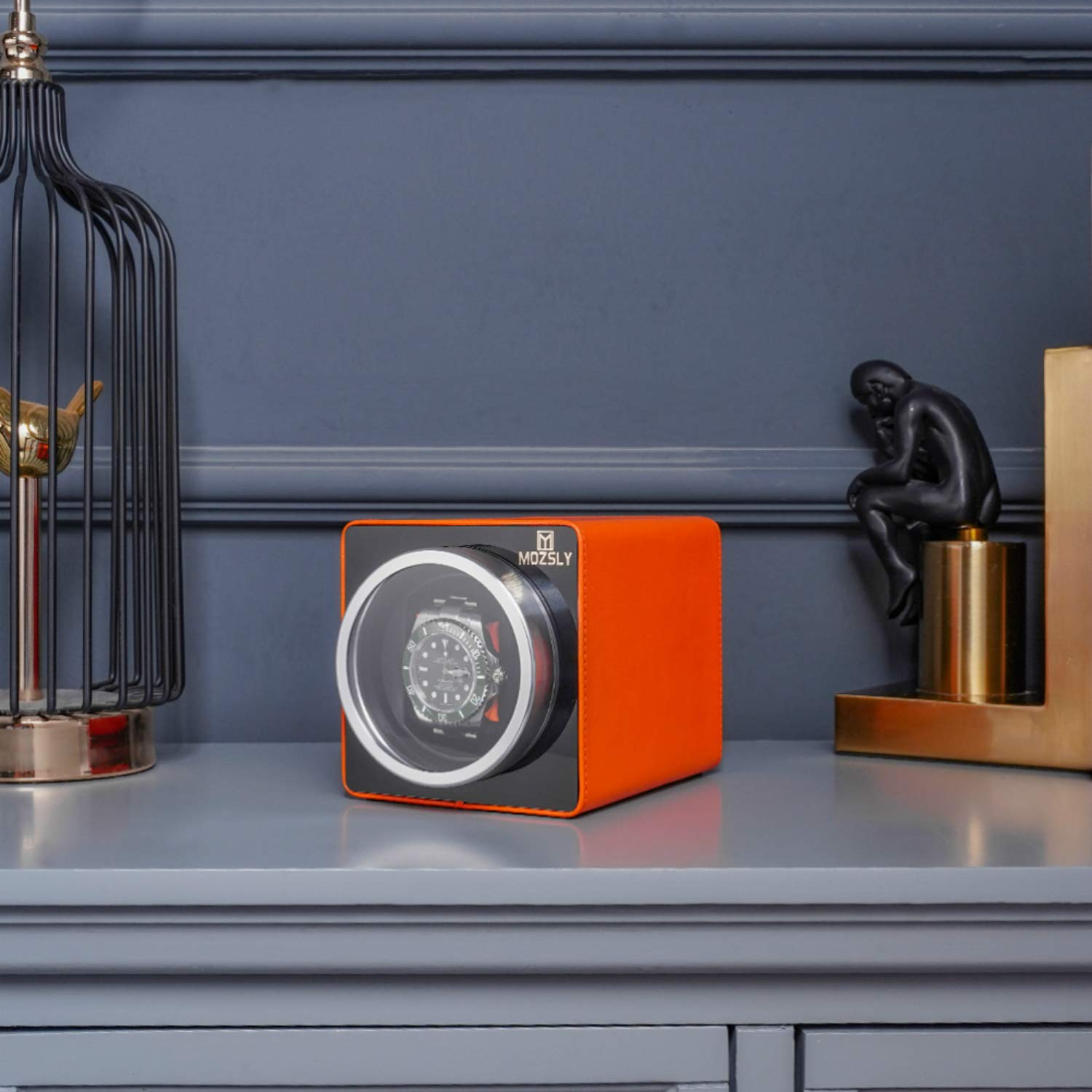 MOZSLY Single Watch Winder for Automatic Watches - Quiet Motor, 12 Rotation Modes, Premium Leather - Perfect for Watch Collectors & Travel Storage