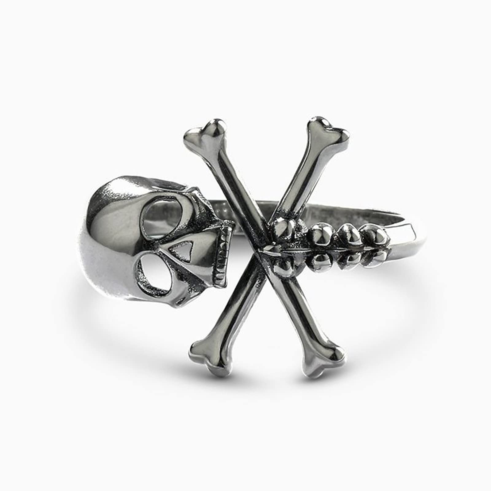 Gothic Black Skull Ring Sterling Silver Jolly Roger Skeleton Band Ring for Women & Men - Halloween Jewelry, Couple Rings, Engagement & Anniversary Gift with Box (Perfect for Gothic Fashion, Punk Style & Halloween Costume Accessories)