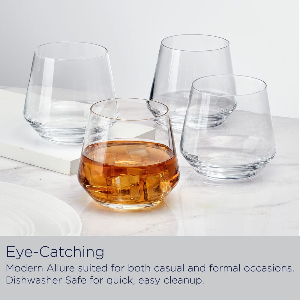 Premium Samantha Set of 4 Double Old Fashioned Whiskey Glasses - Heavy Base Crystal Clear Barware for Bourbon, Scotch & Cocktails - Perfect for Home Bars, Gifts & Entertaining