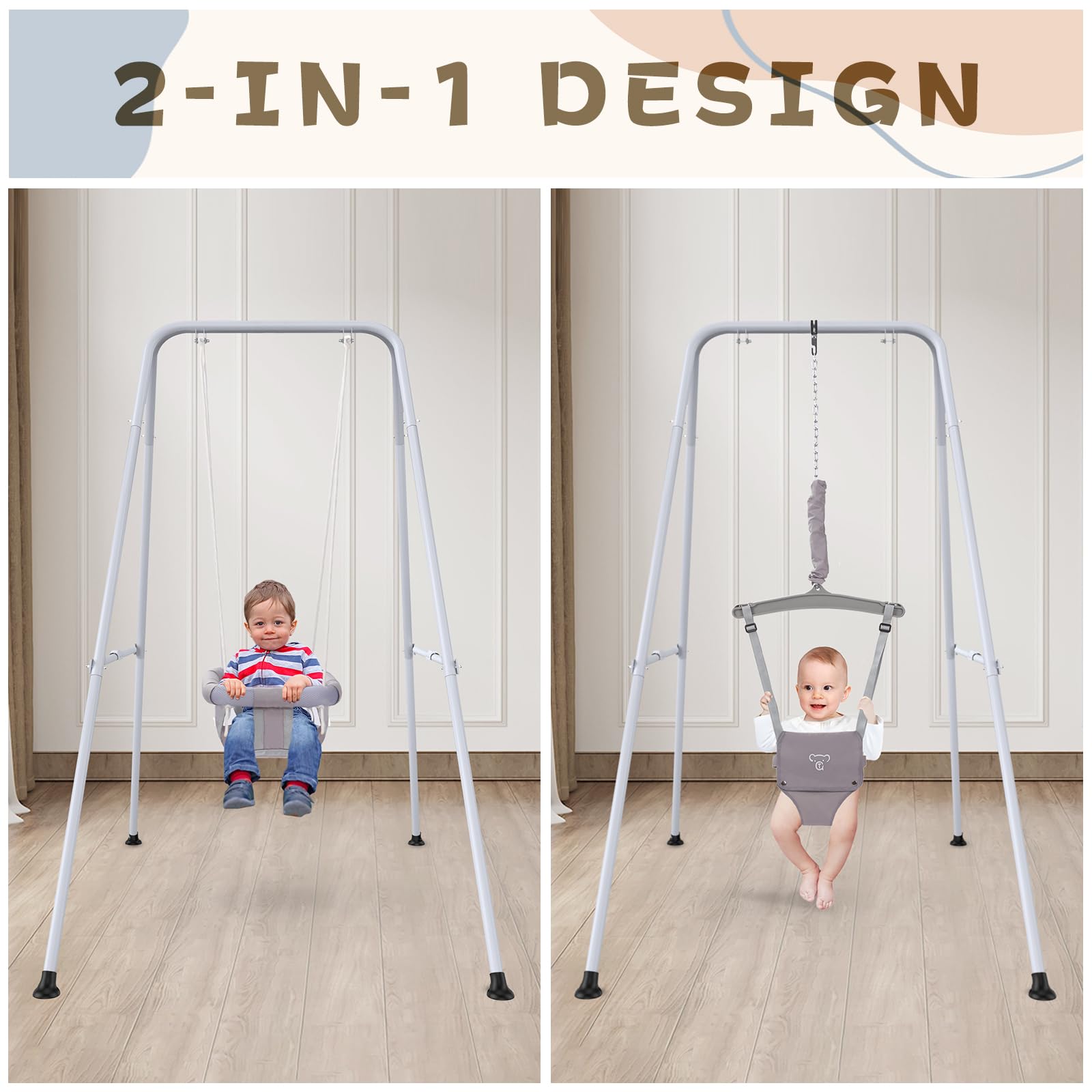 2 in 1 Baby Jumper with Swing - Indoor & Outdoor Toddler Bouncer with Foldable Stand - Perfect for Playtime, Backyard Fun & Nursery Entertainment